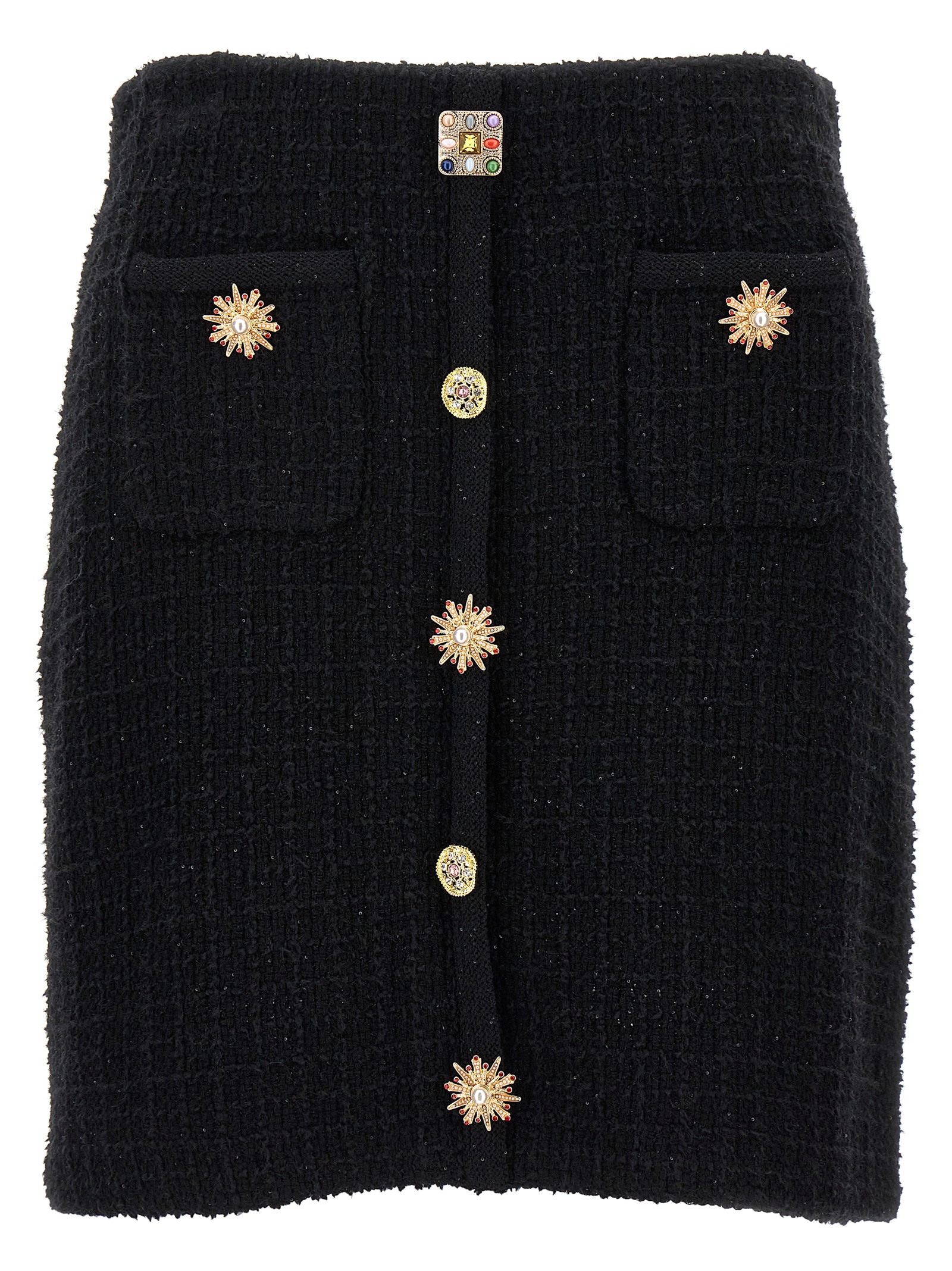 Black Jewel Button Knit Mini Skirt