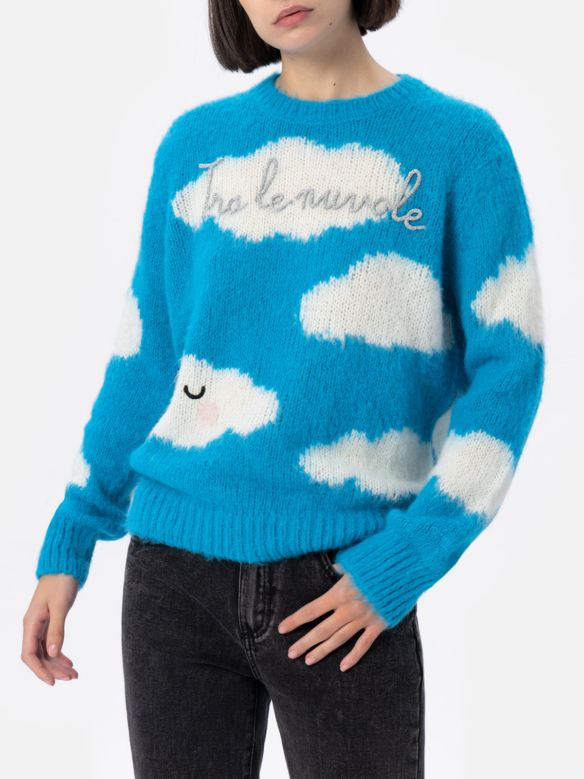 Mc2 Saint Barth Woman Alpaca Blend Sweater Queen With Tra Le Nuvole Embroidery