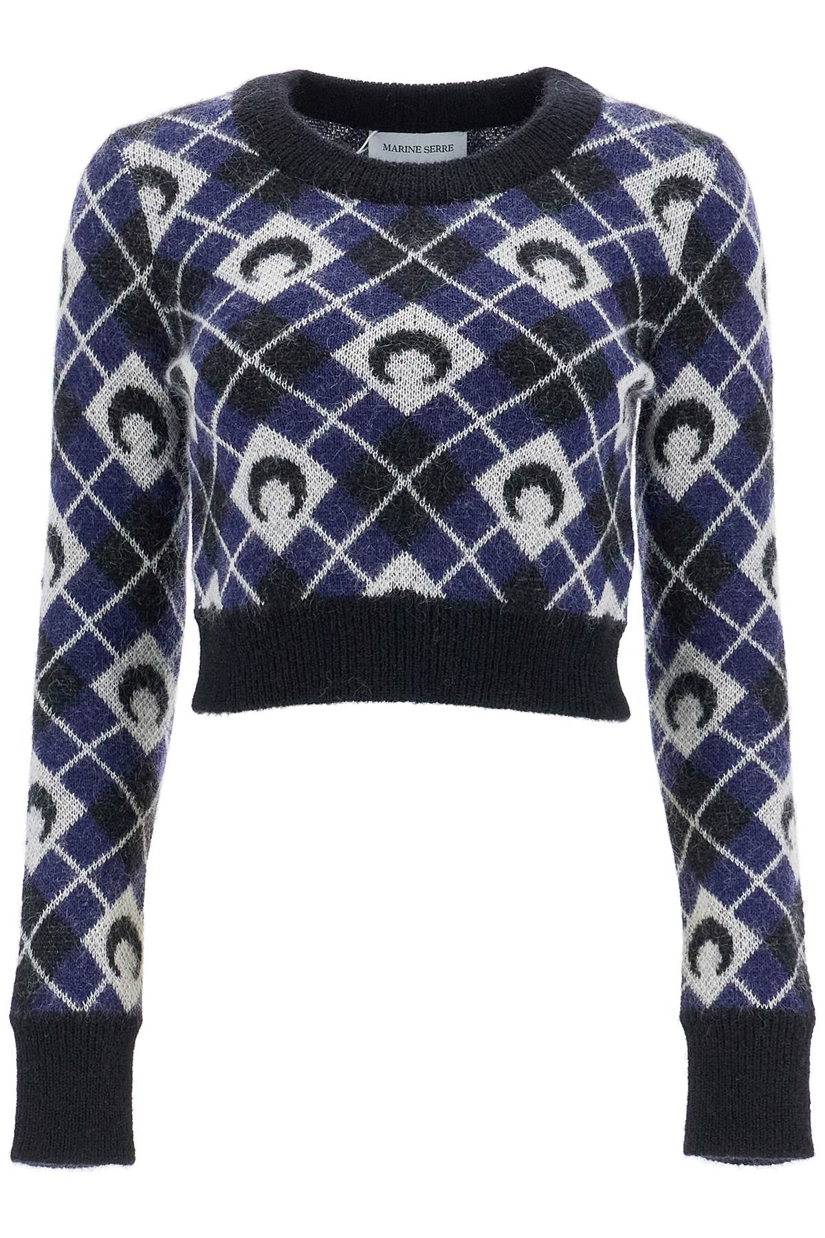 Marine Serre Maglia Cropped Moon Argyle In Black (black)