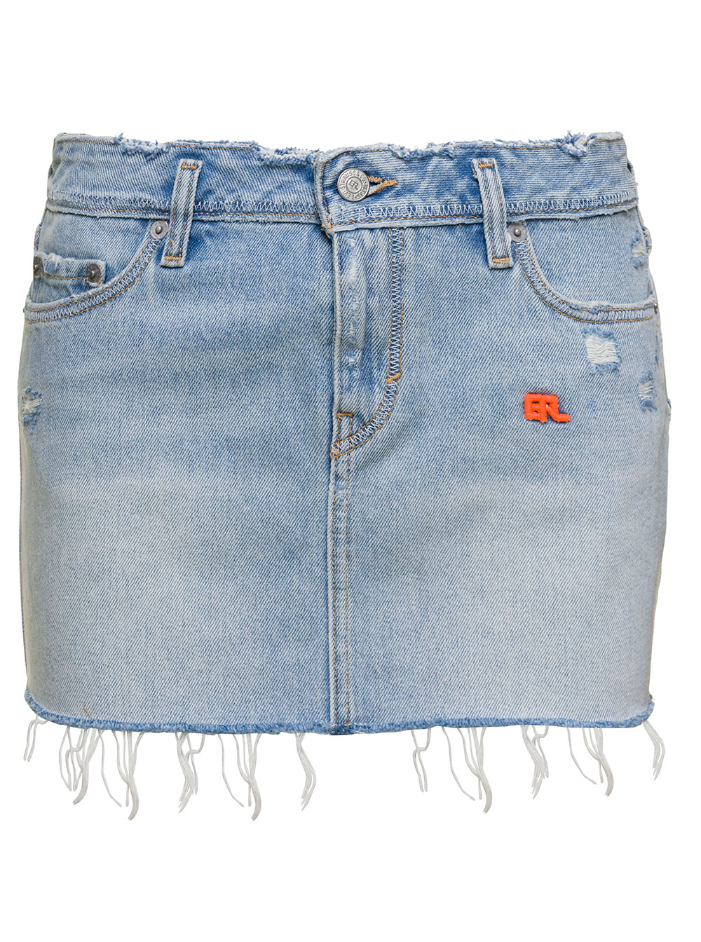 Light Blue Mini-skirt With Logo Patch And Raw Edge In Cotton Denim Woman Erl X Levis