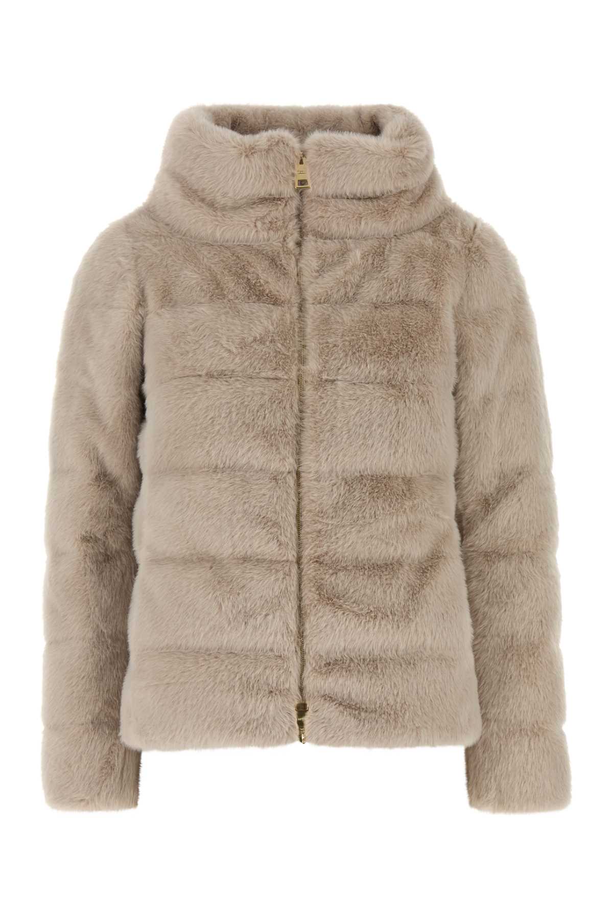 Beige Eco Fur Down Jacket