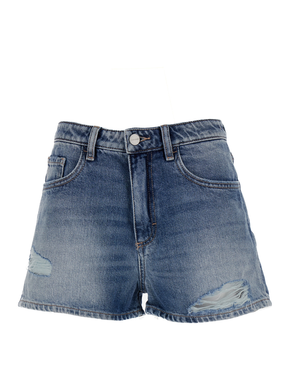 sam Blue Shorts With Rips In Cotton Denim Woman