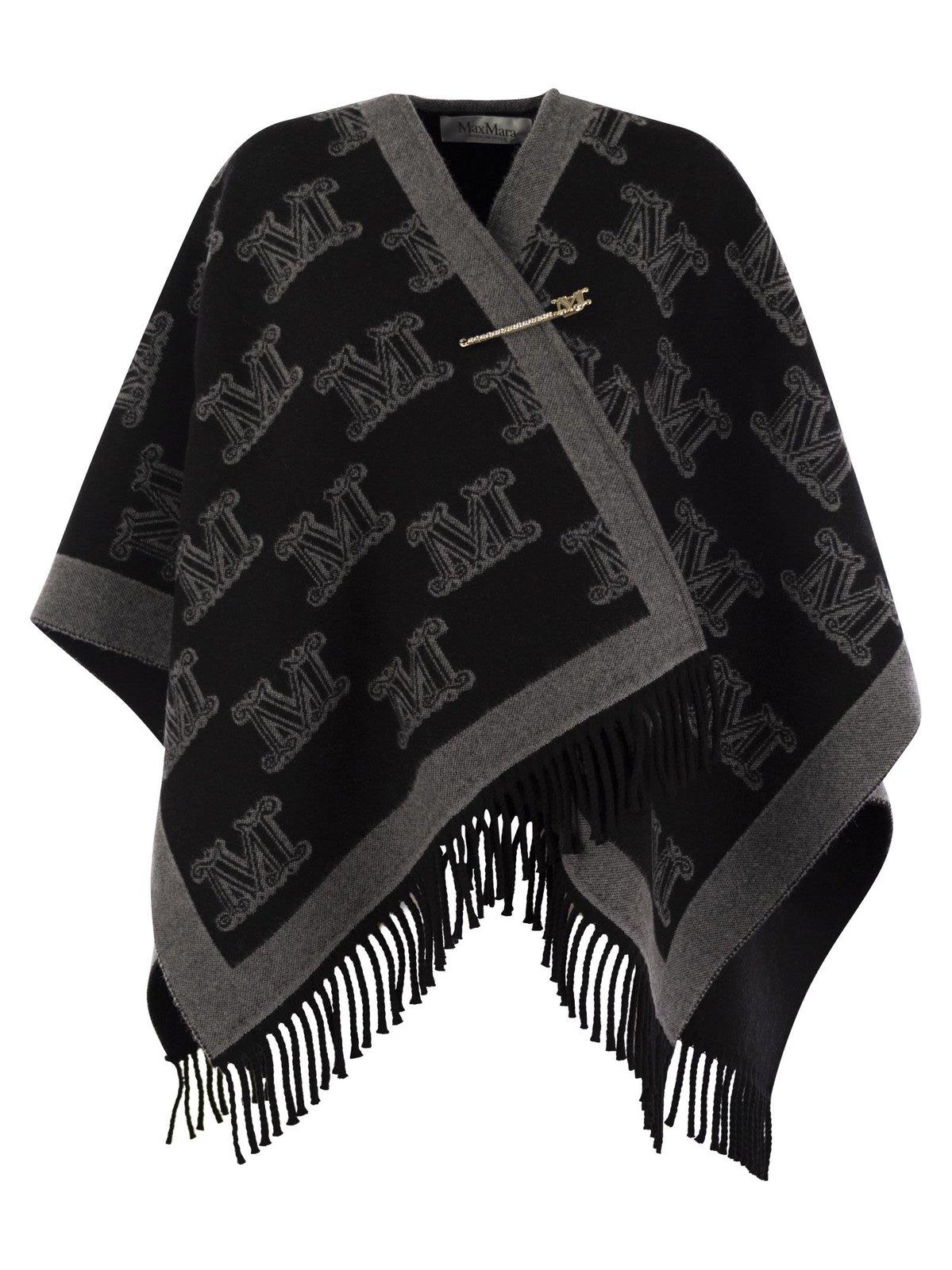 All-over Logo Patterned Fringed Cape