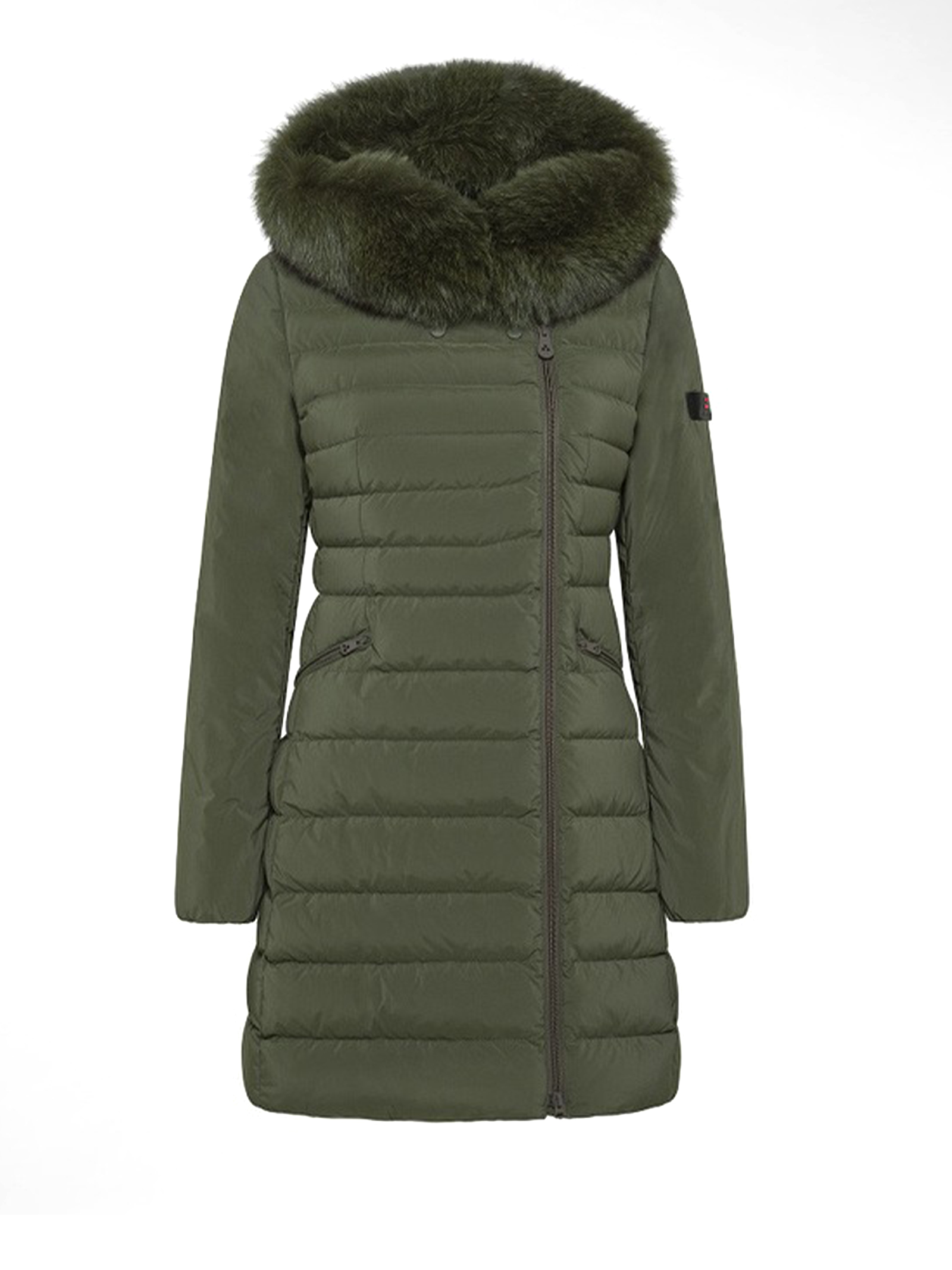 Seriola Slim Green Down Jacket With Fur