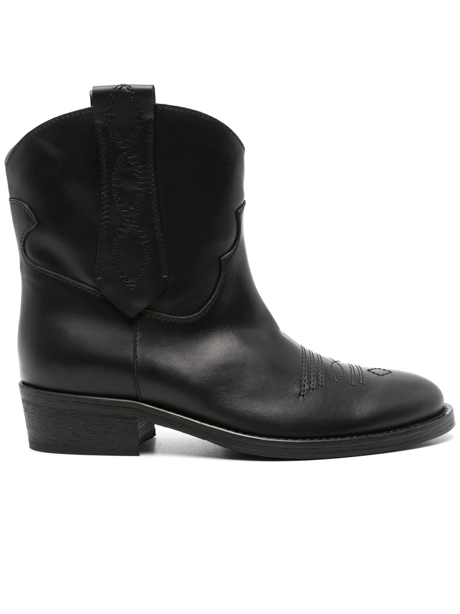 Black Calf Leather Ankle Boots