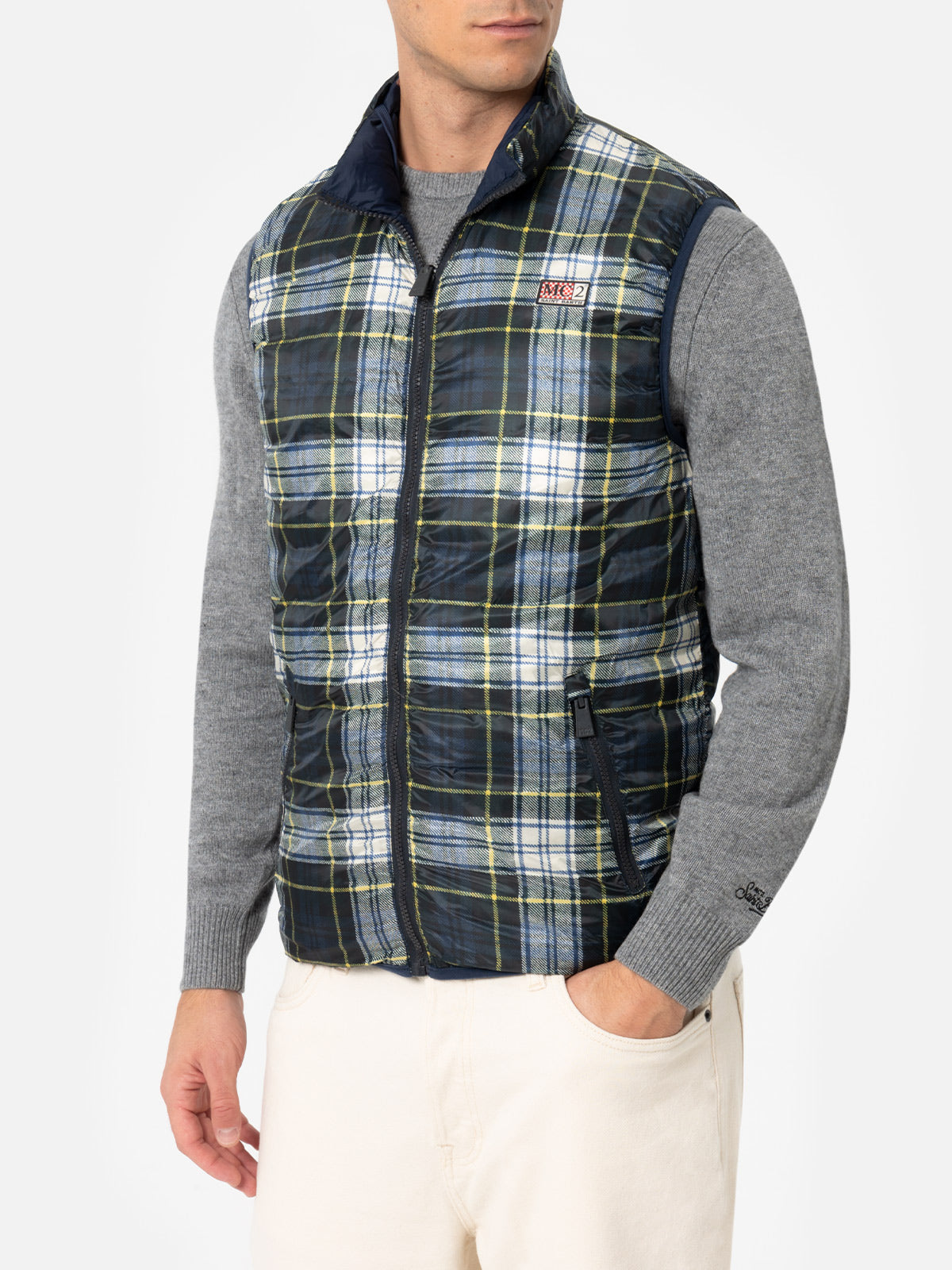 Mc2 Saint Barth Man Navy Blue Padded Vest Aspen