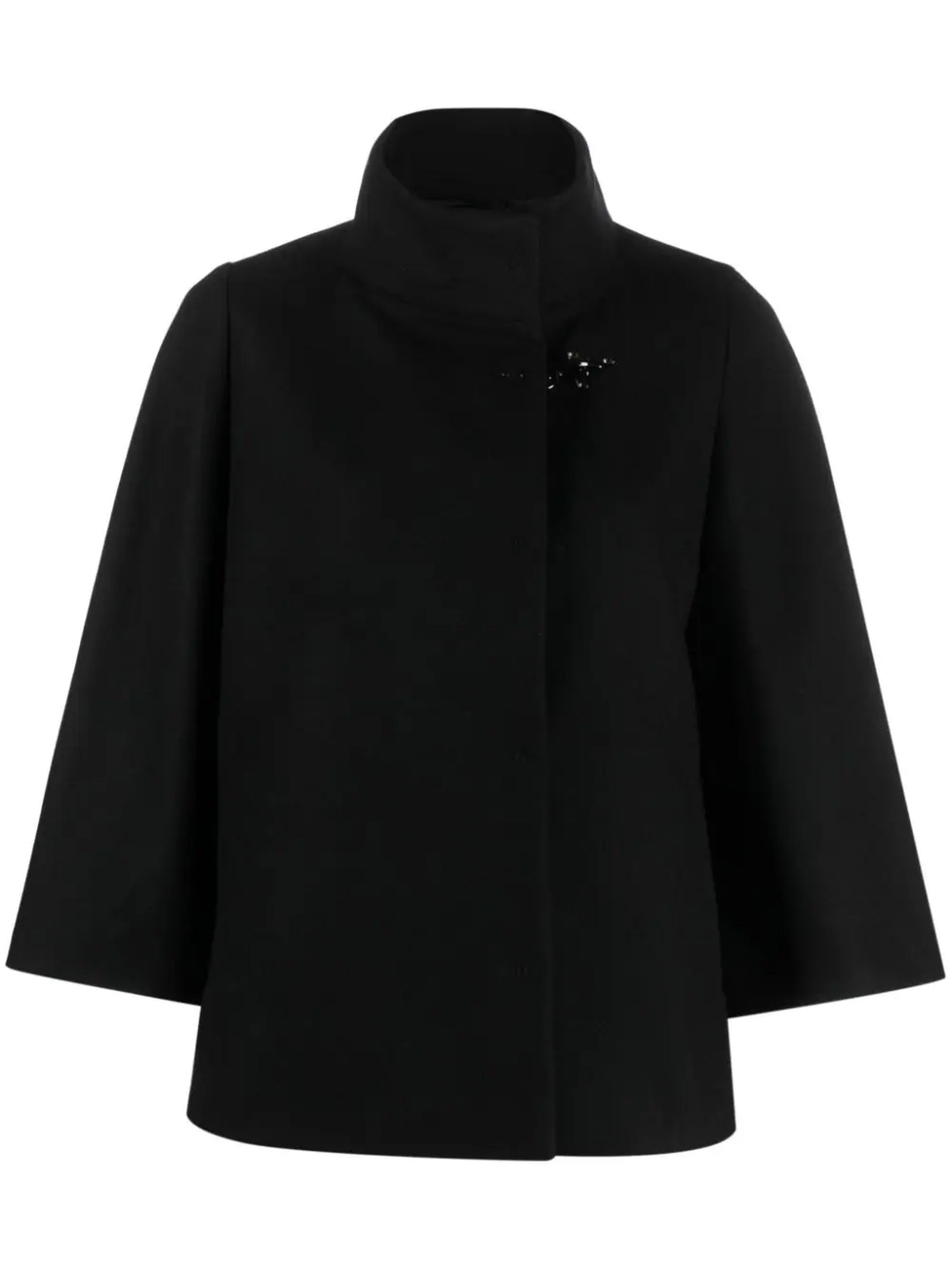 Black Wool Blend Fabric Cape