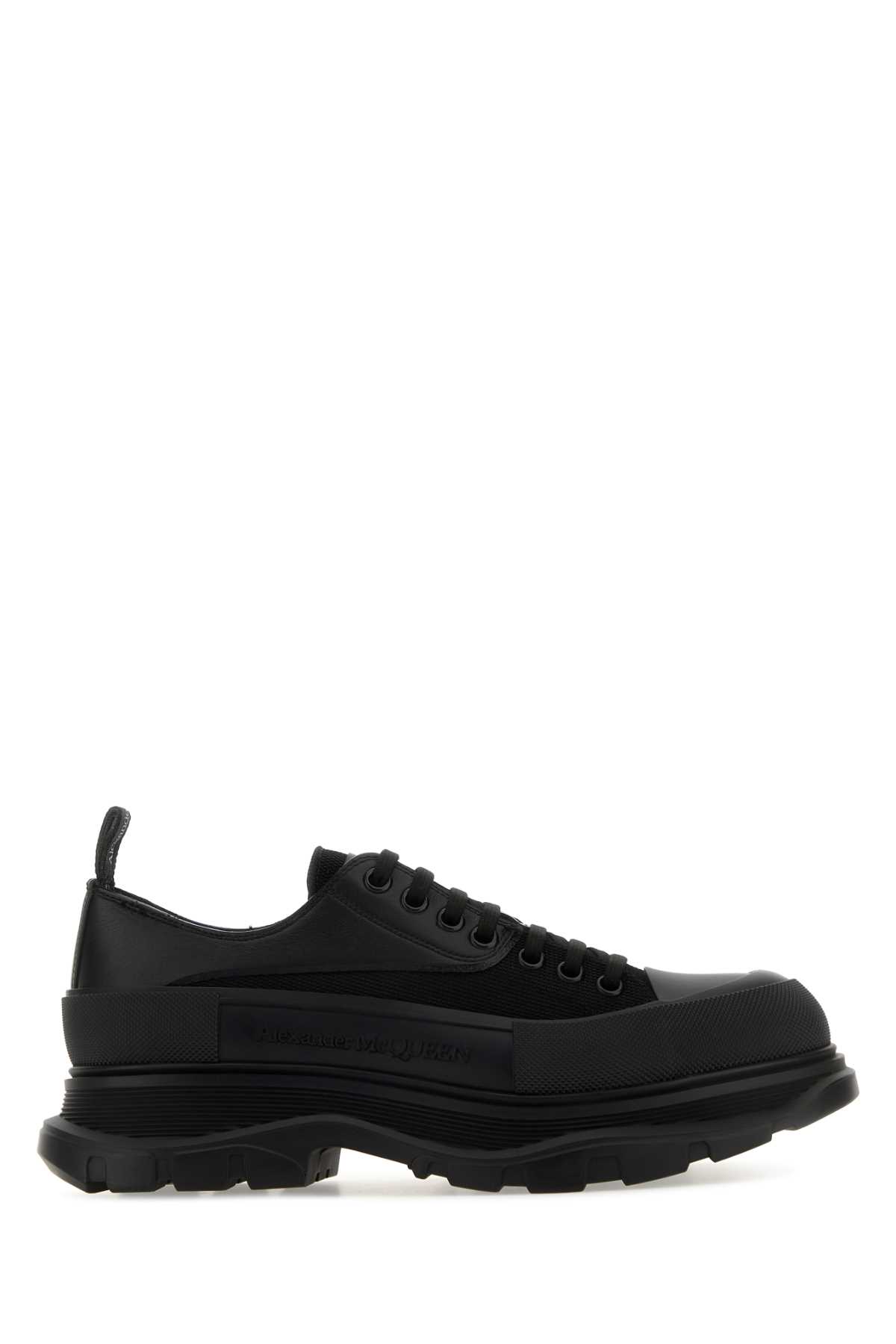 Black Leather And Fabric Tread Slick Sneakers