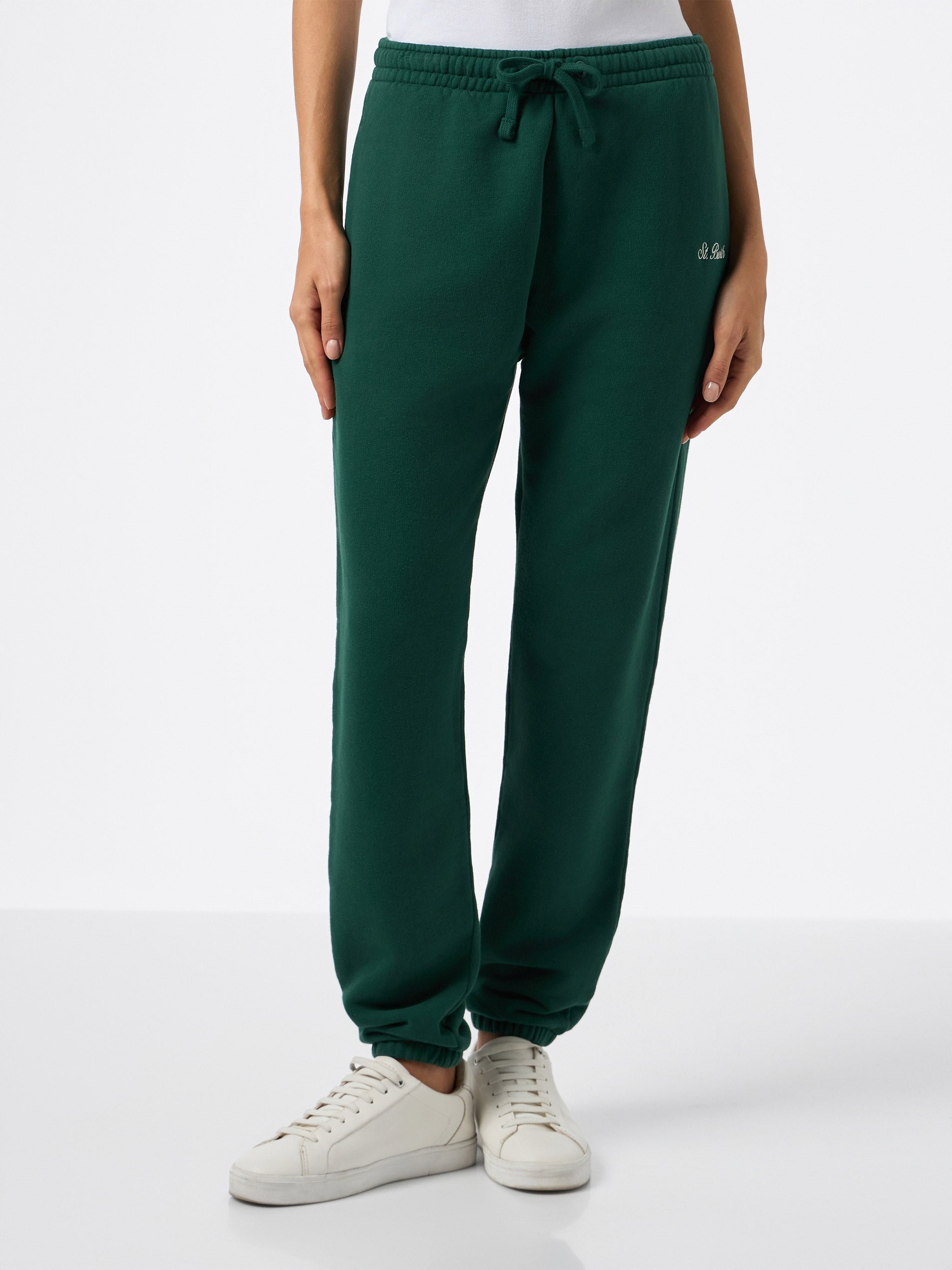 Woman British Green Cotton Fleece Jogger Pants Odalys