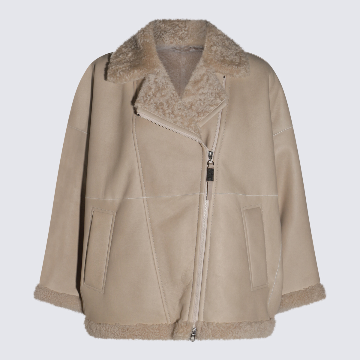 Beige Fur Leather Jacket