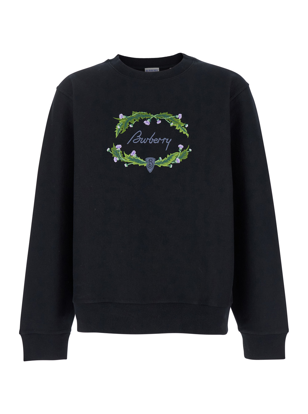 Black Crewneck Sweatshirt With Embroidered Logo On The Front In Cotton Man