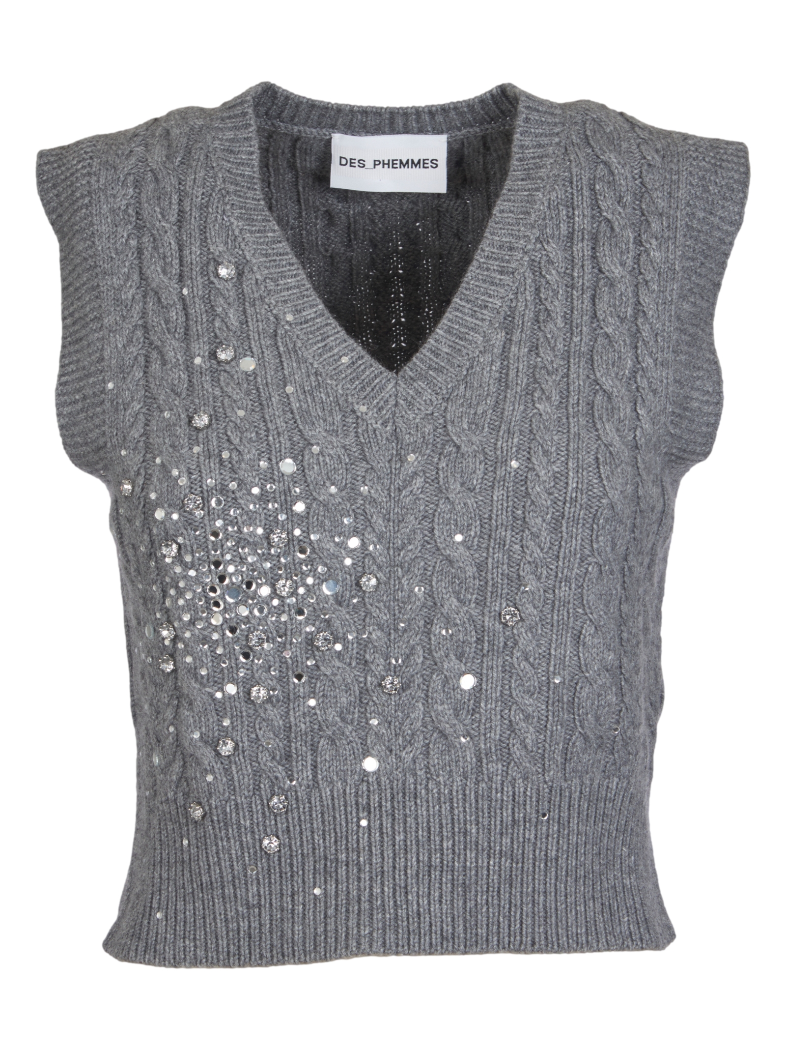 Des Phemmes Crystal Embellished Cable-knit Vest