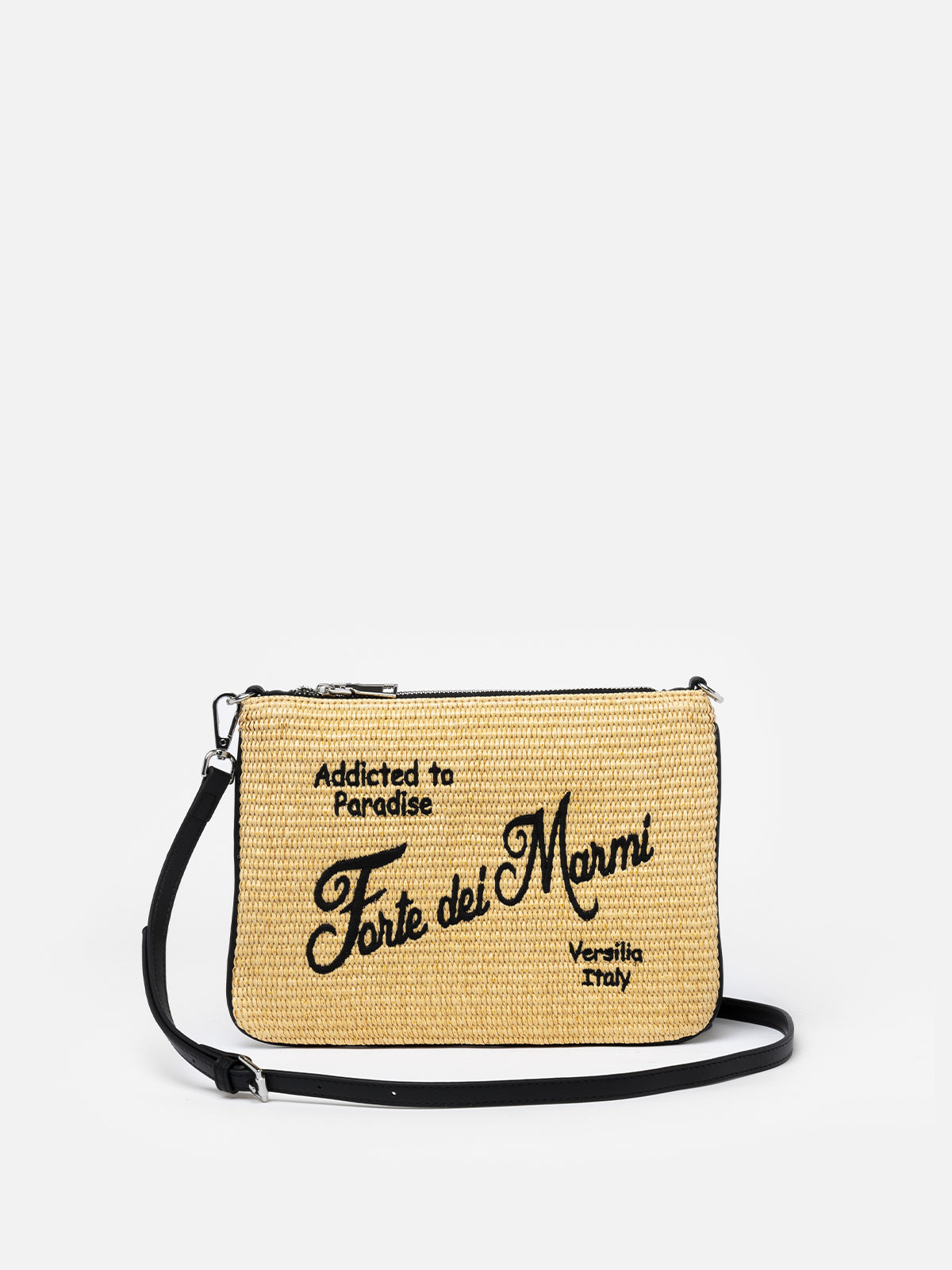 Parisienne Straw Pochette With Forte Dei Marmi Embroidery