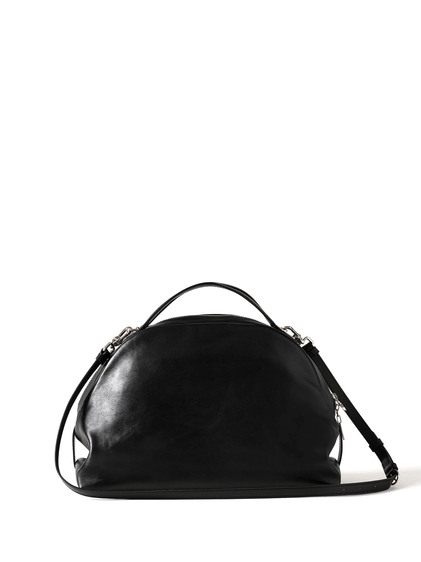 Medium Black Leather Bauletto Bag With Shoulder Strap