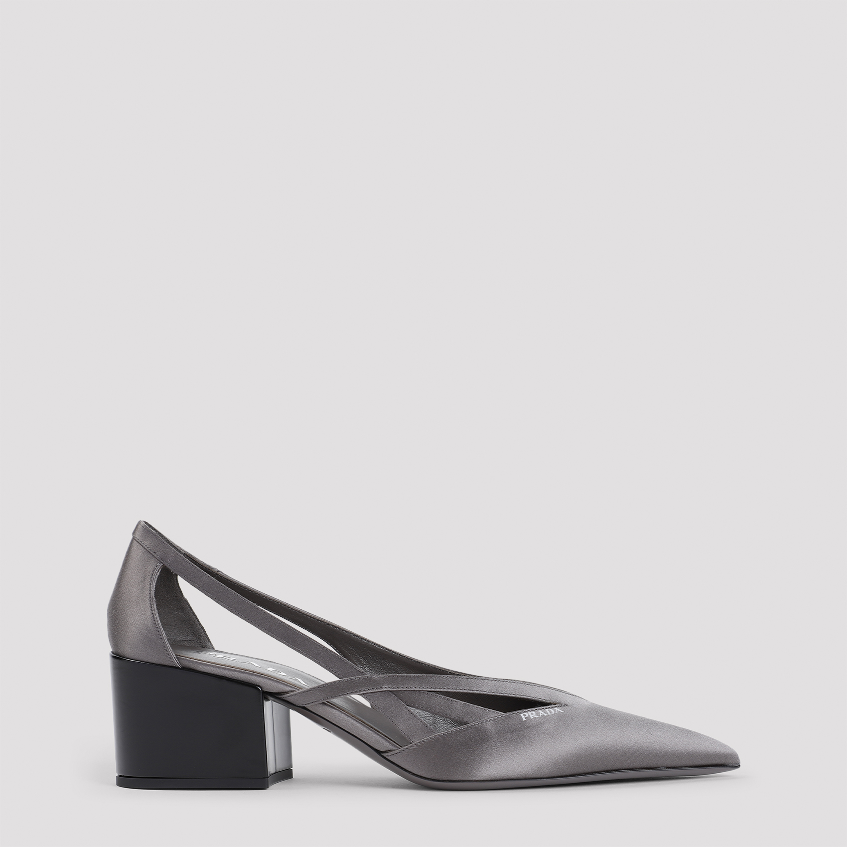 Prada Pointed Toe Block Heel Cut-out Pumps In Ardesia