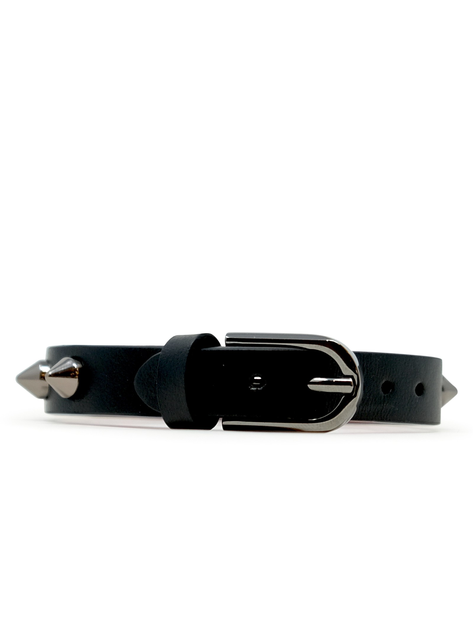 Christian Louboutin Black Calf Paris Leather Metal Spikes Cabata Bracelet In Black