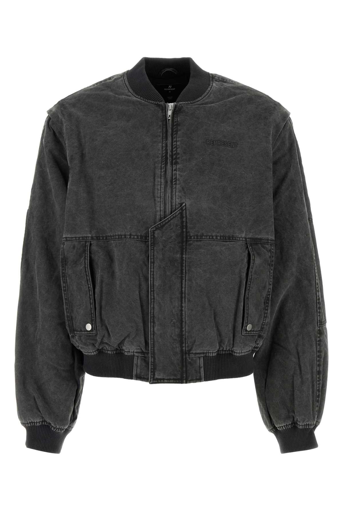 Black Canvas Inset Sleeve Padded Bomber Jacket