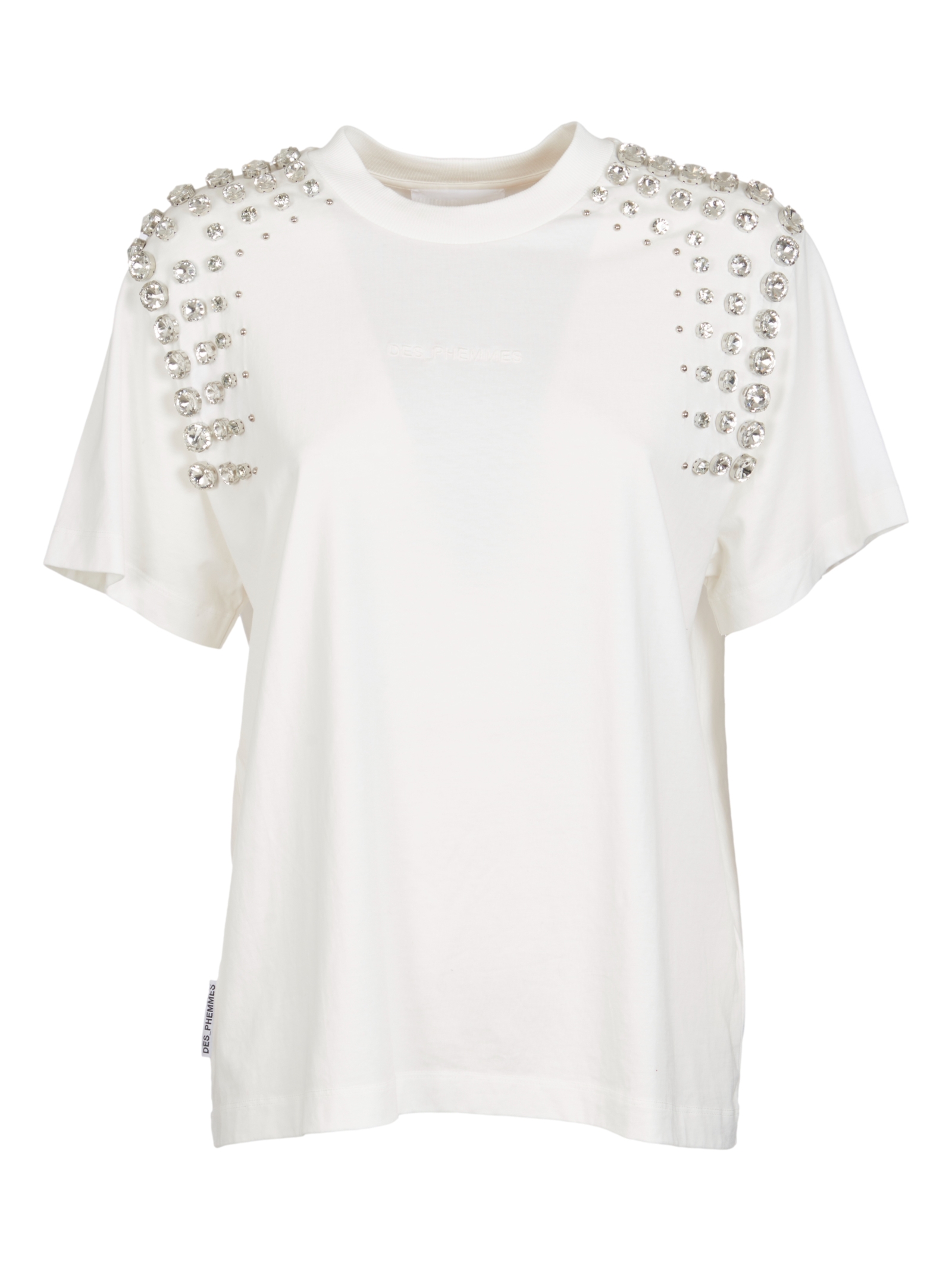 Shop Des Phemmes Crystal Embellished Regular T-shirt In White