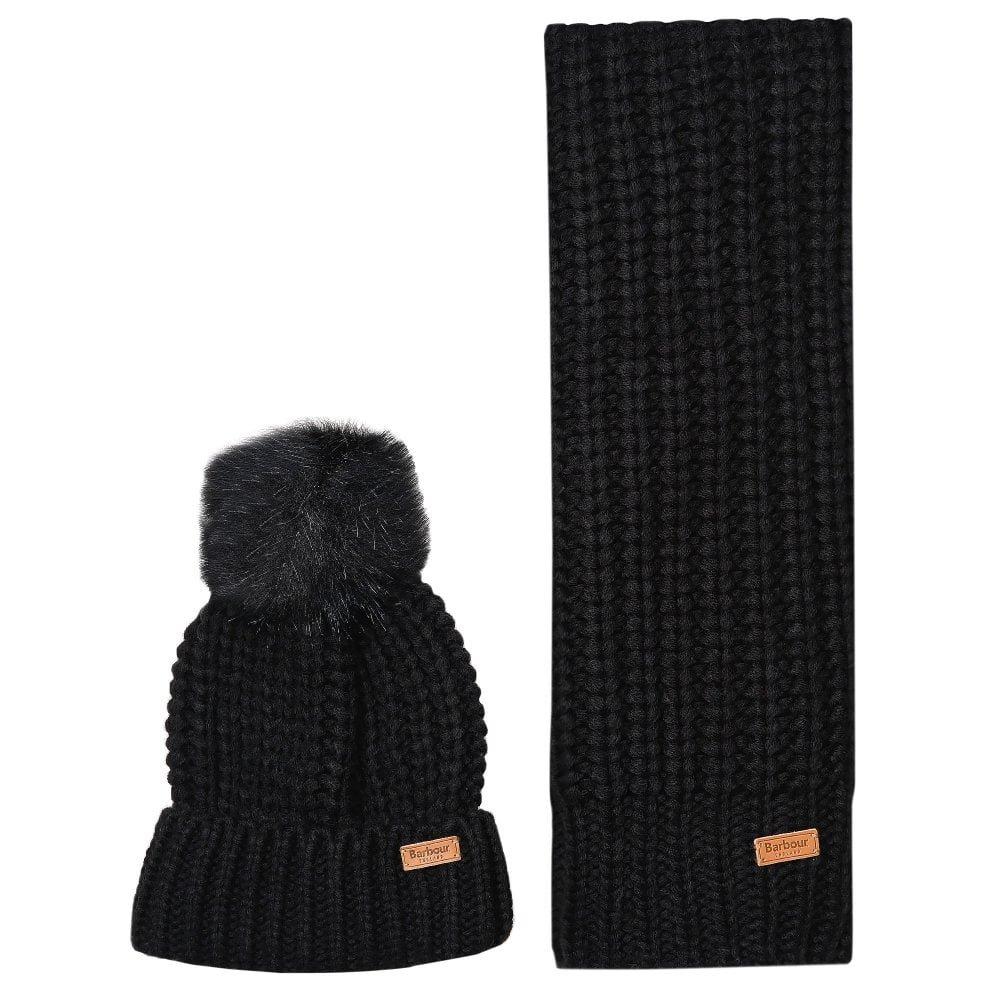 Logo Patch Rib Knit Puff Beanie And Scarf Set