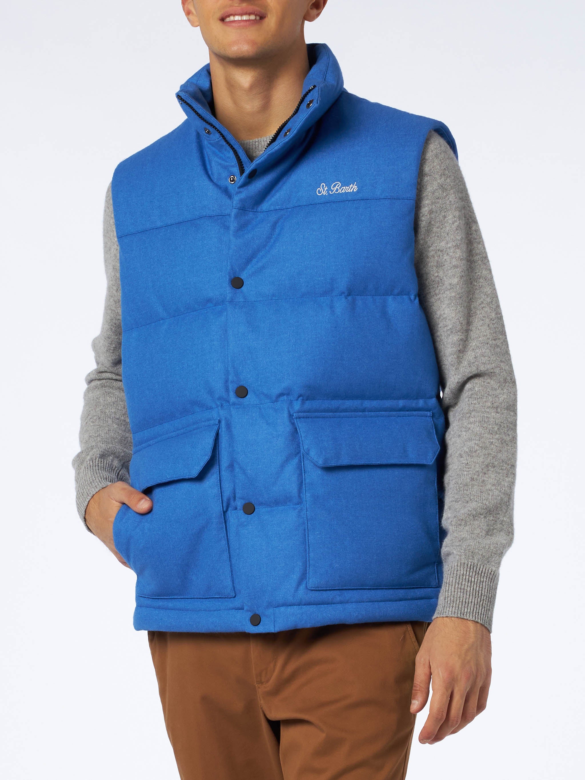 Man Down Padded Wooly Bluette Vest With Pockets