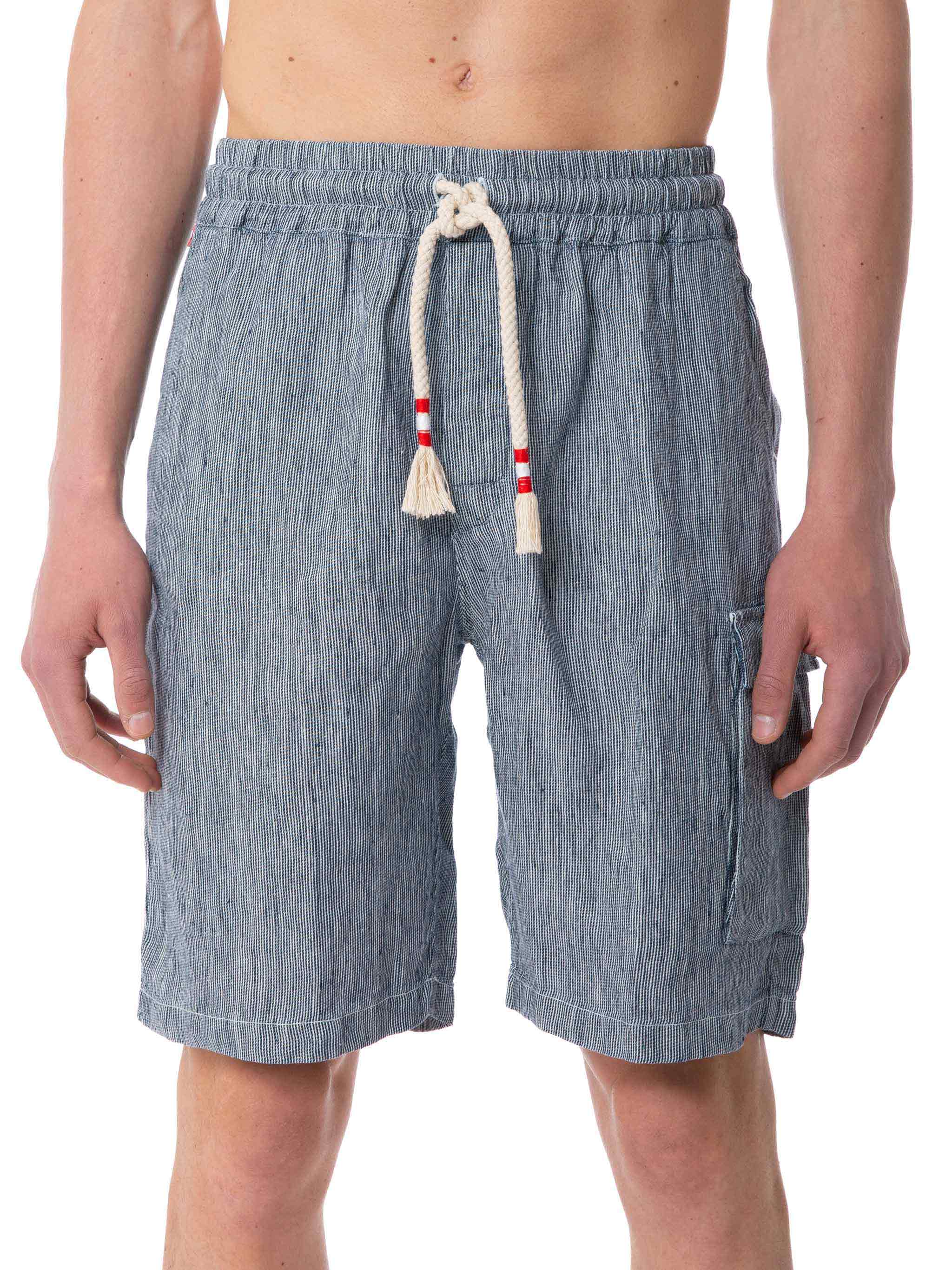 Striped Denim Color Linen Bermuda Shorts