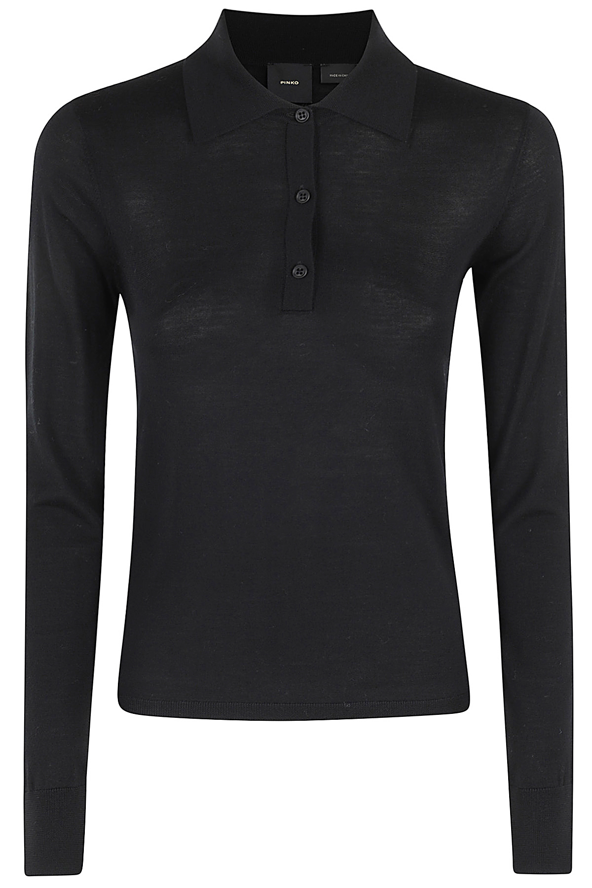 liquoroso Black Long-sleeve Polo Shirt In Wool Woman