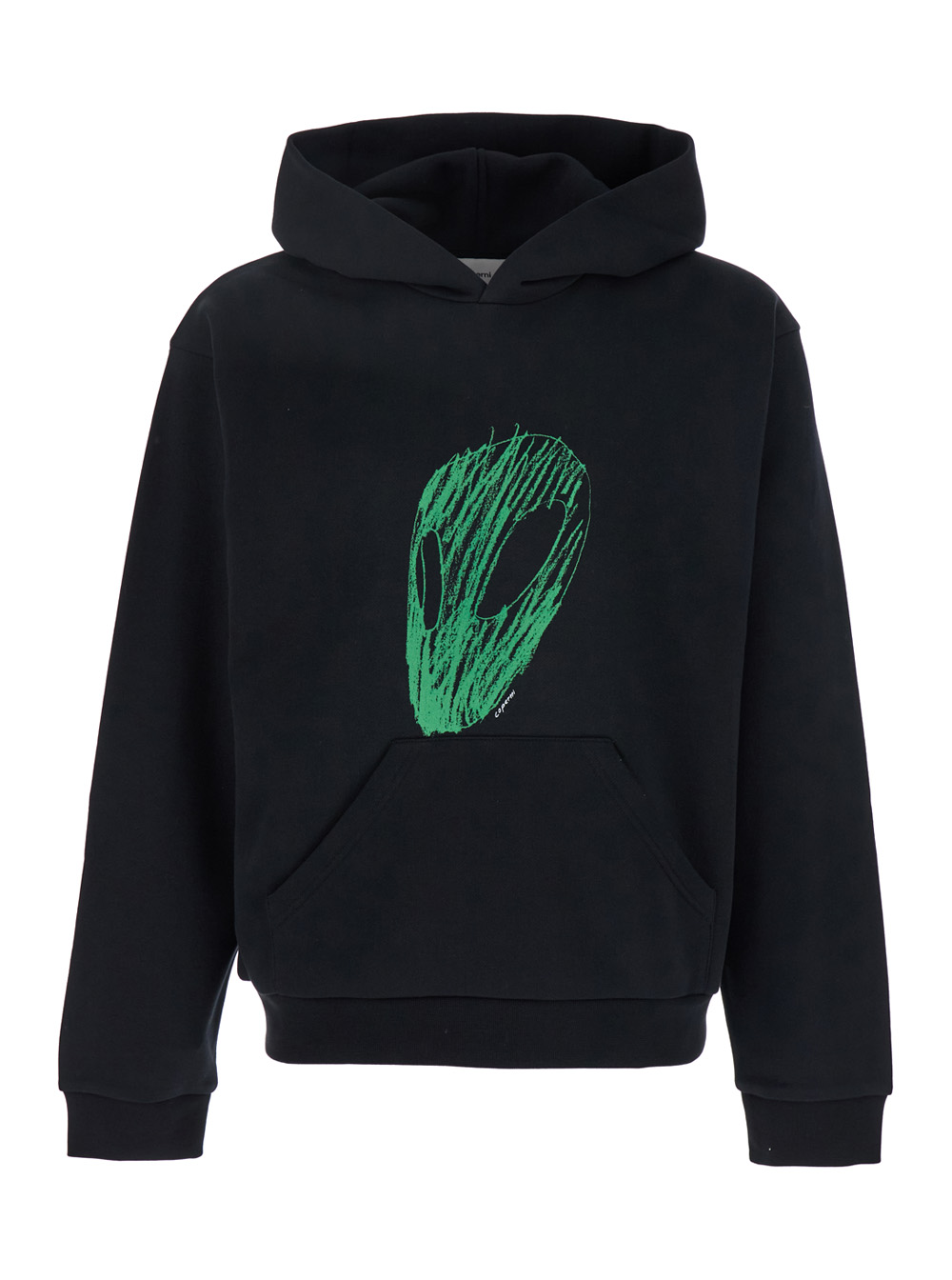 Black Hoodie With Maxi Alien Head Print On The Front In Cotton Blend Man