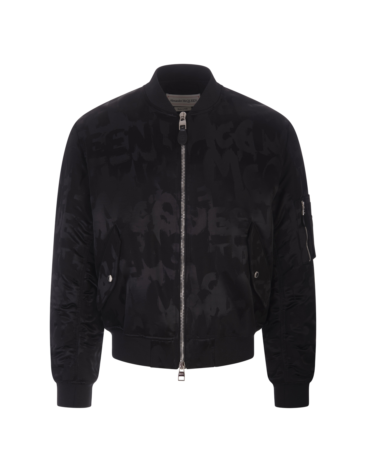 Mcqueen Graffiti Bomber Jacket In Black Polyfaille