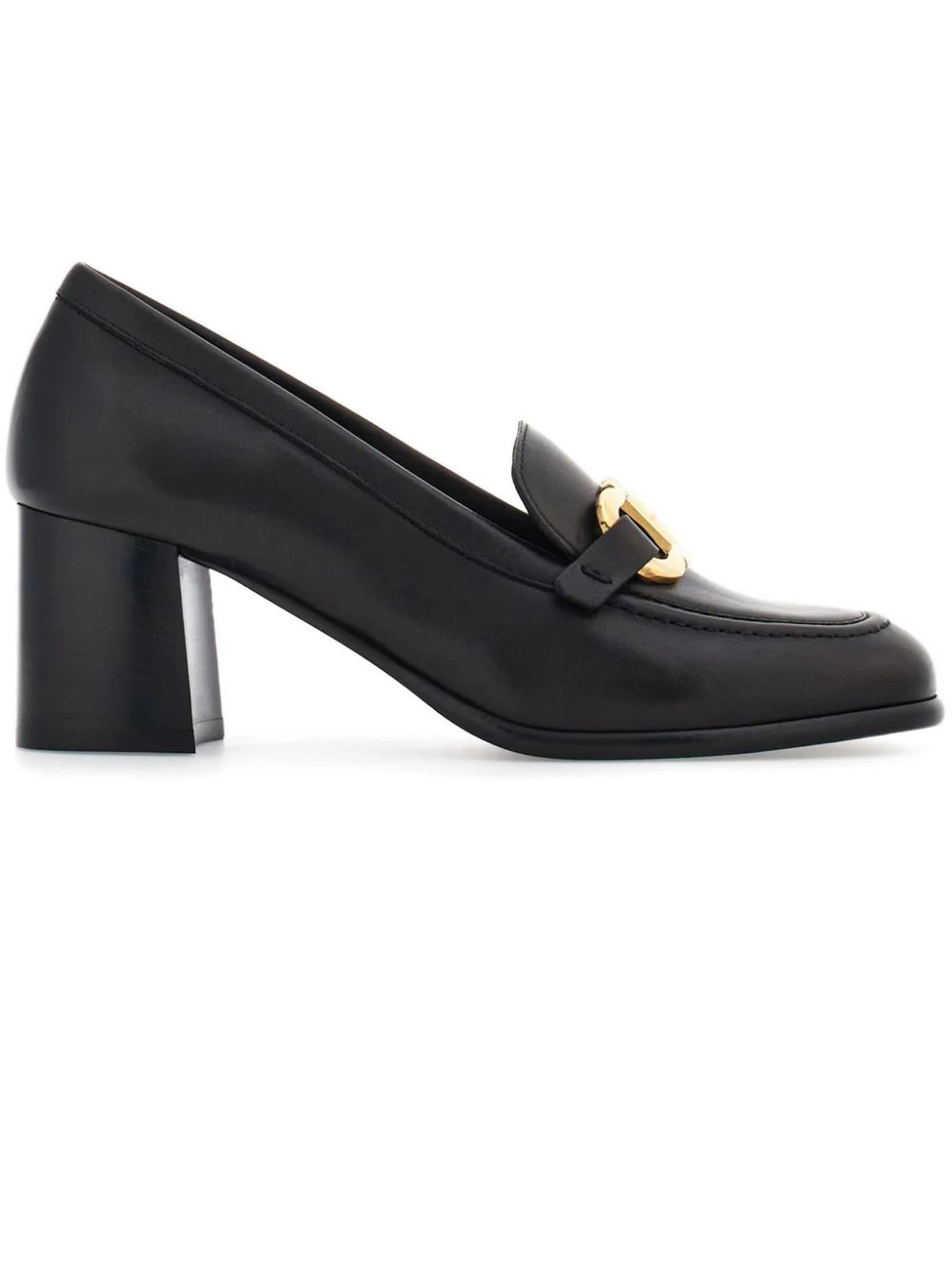 Black Calf Leather Loafer Pumps