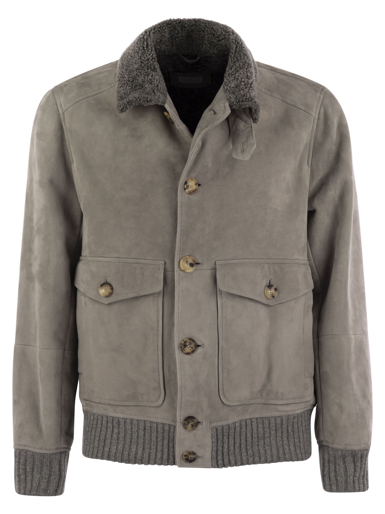 Sheepskin Bomber Jacket With Wool Details