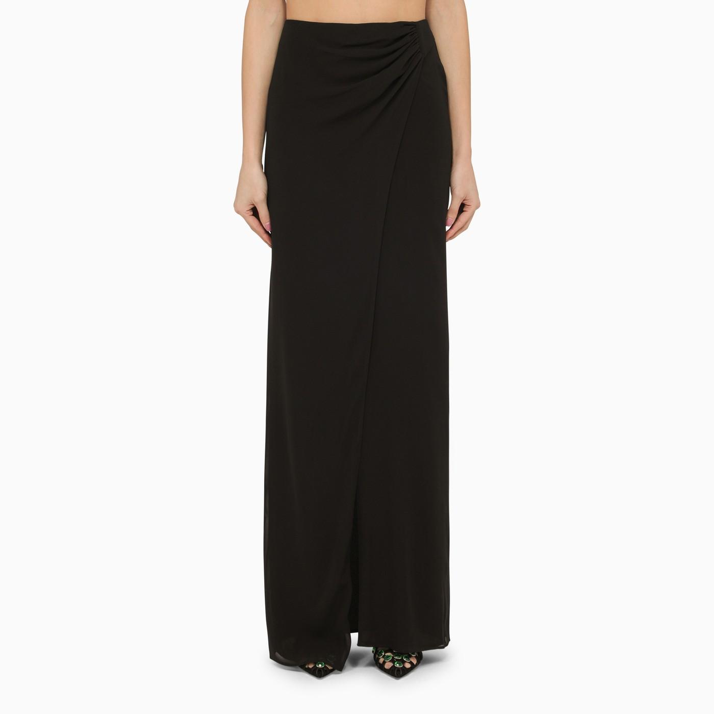 Black Silk Long Skirt With Drape