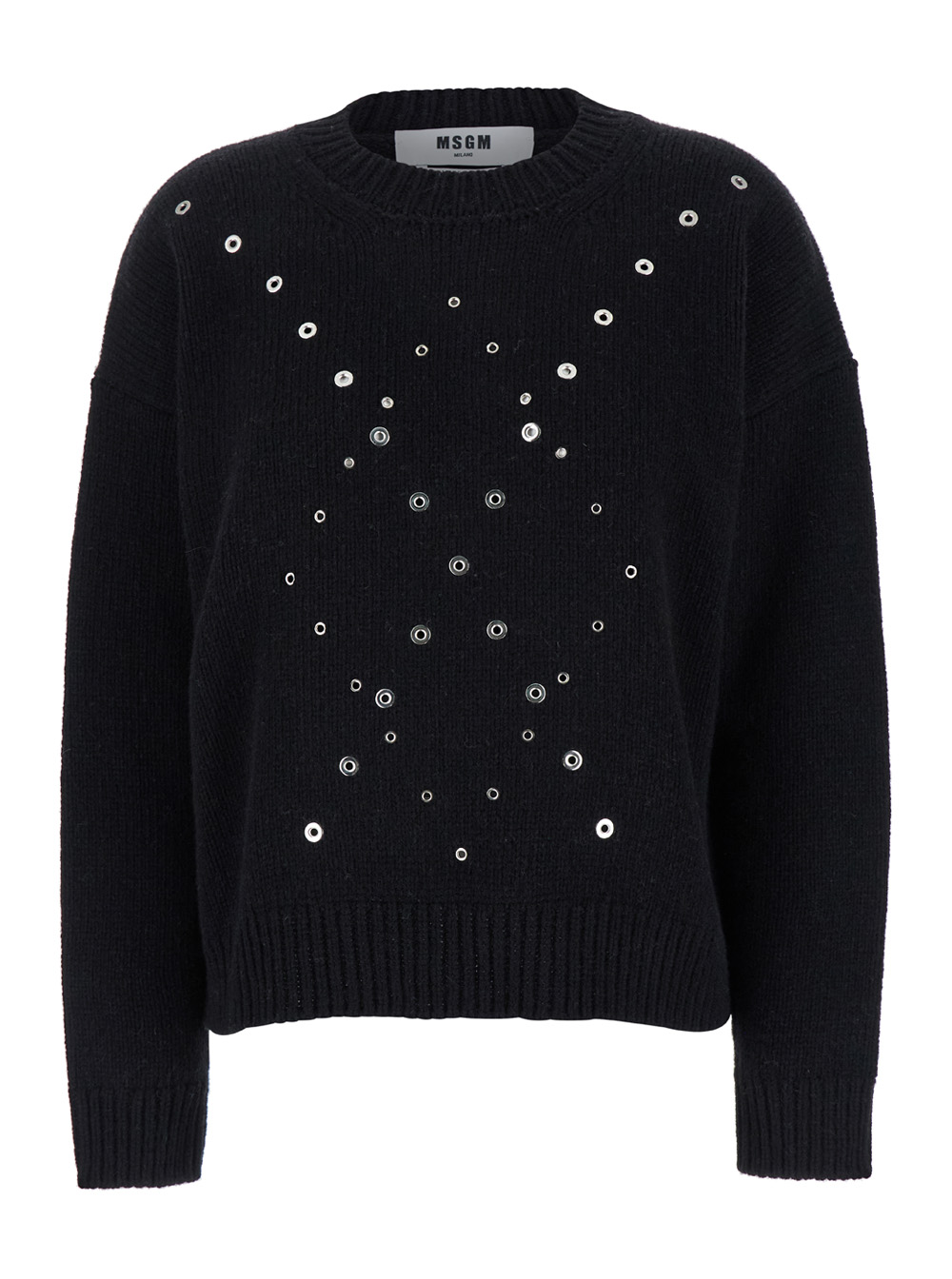 Black Sweater With Studs In Knit Woman