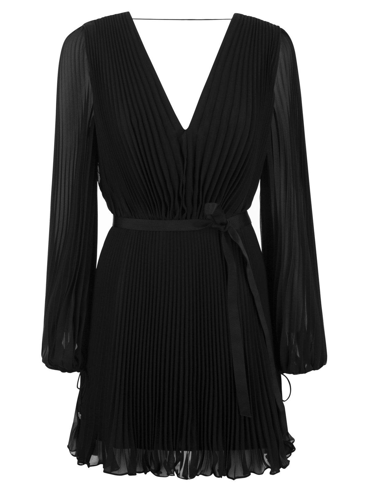 V-neck Pleated Mini Dress