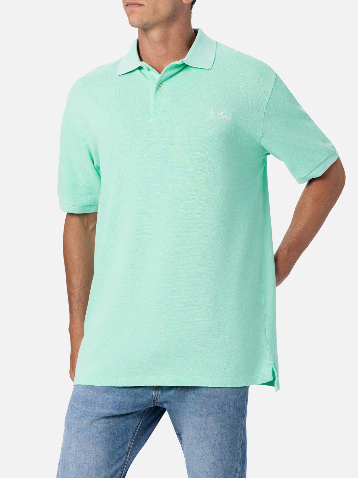 Man Water Green Cotton Piquet Polo Shirt Beverly Hills