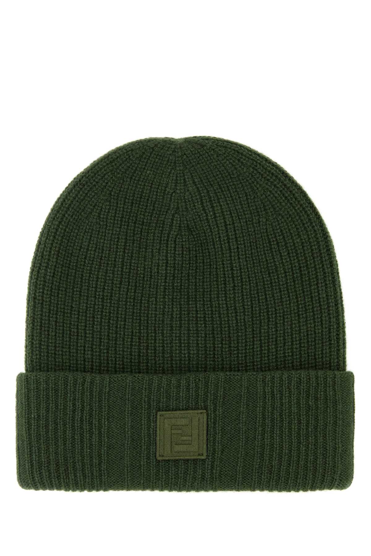 Green Wool Blend Beanie Hat