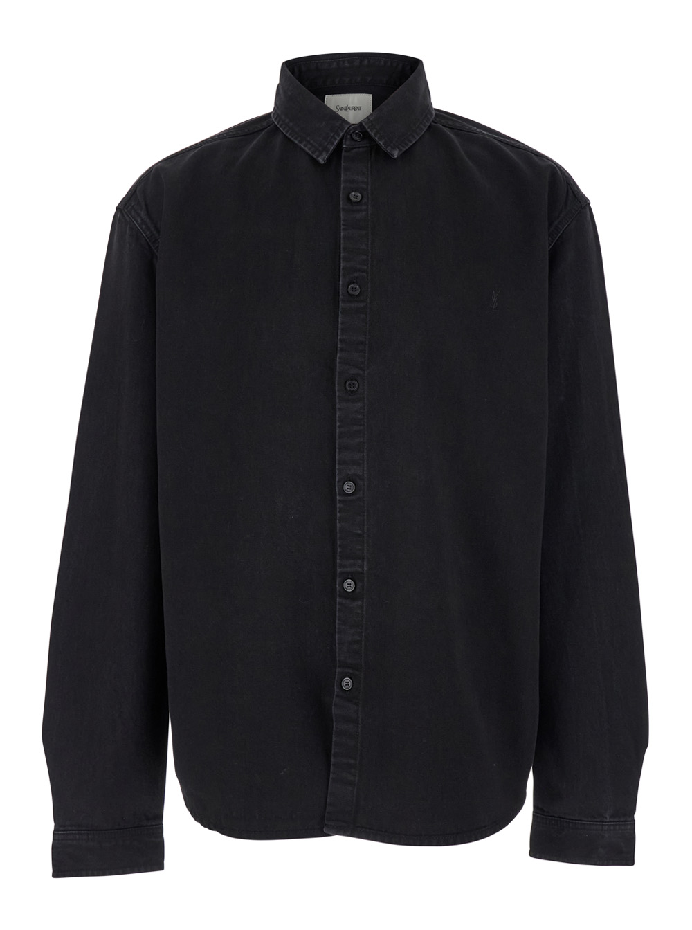 Black Oversized Shirt With Tonal Cassandre Embroidery In Denim Man