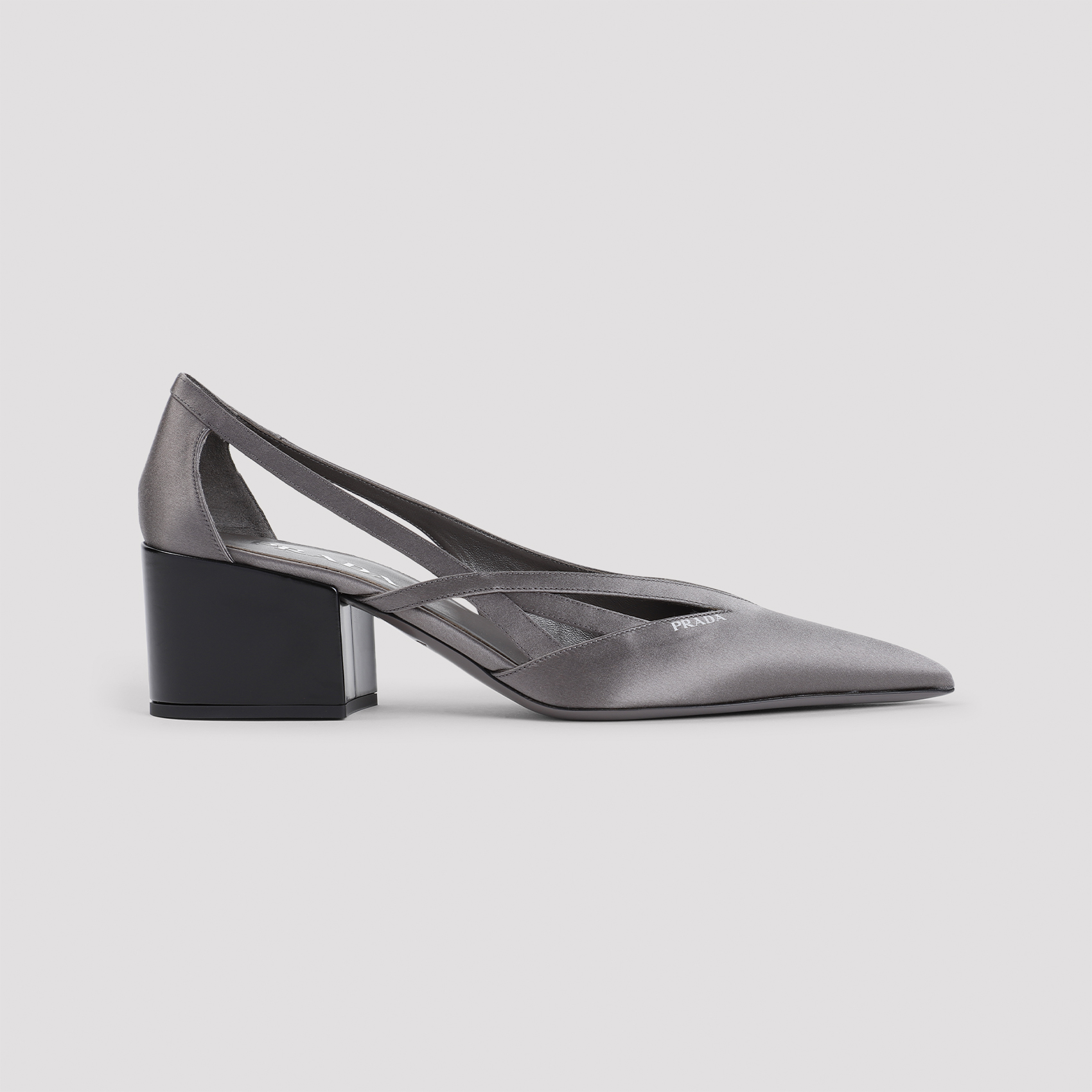 Prada Pointed Toe Block Heel Cut-out Pumps In Ardesia