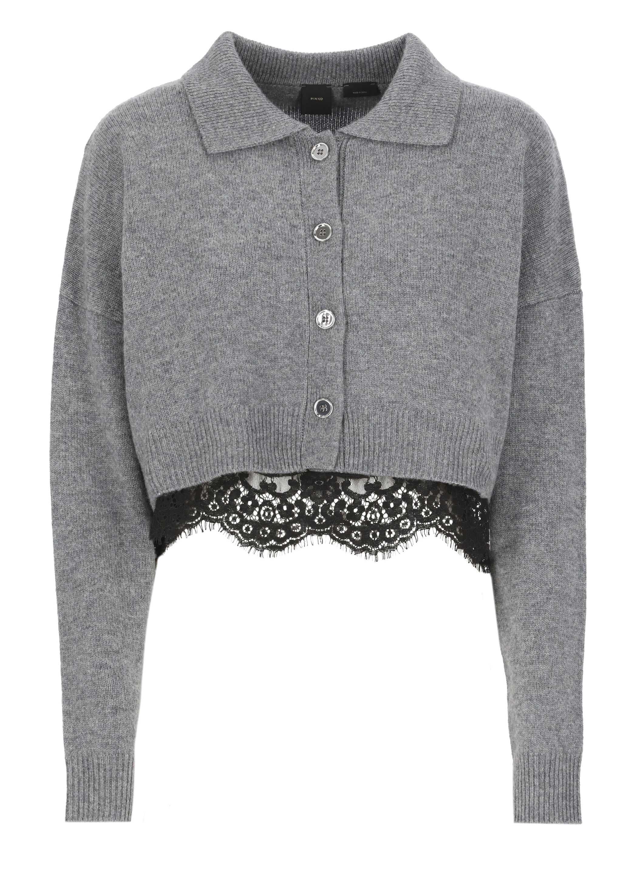 Lace-detailed Knitted Polo Jumper