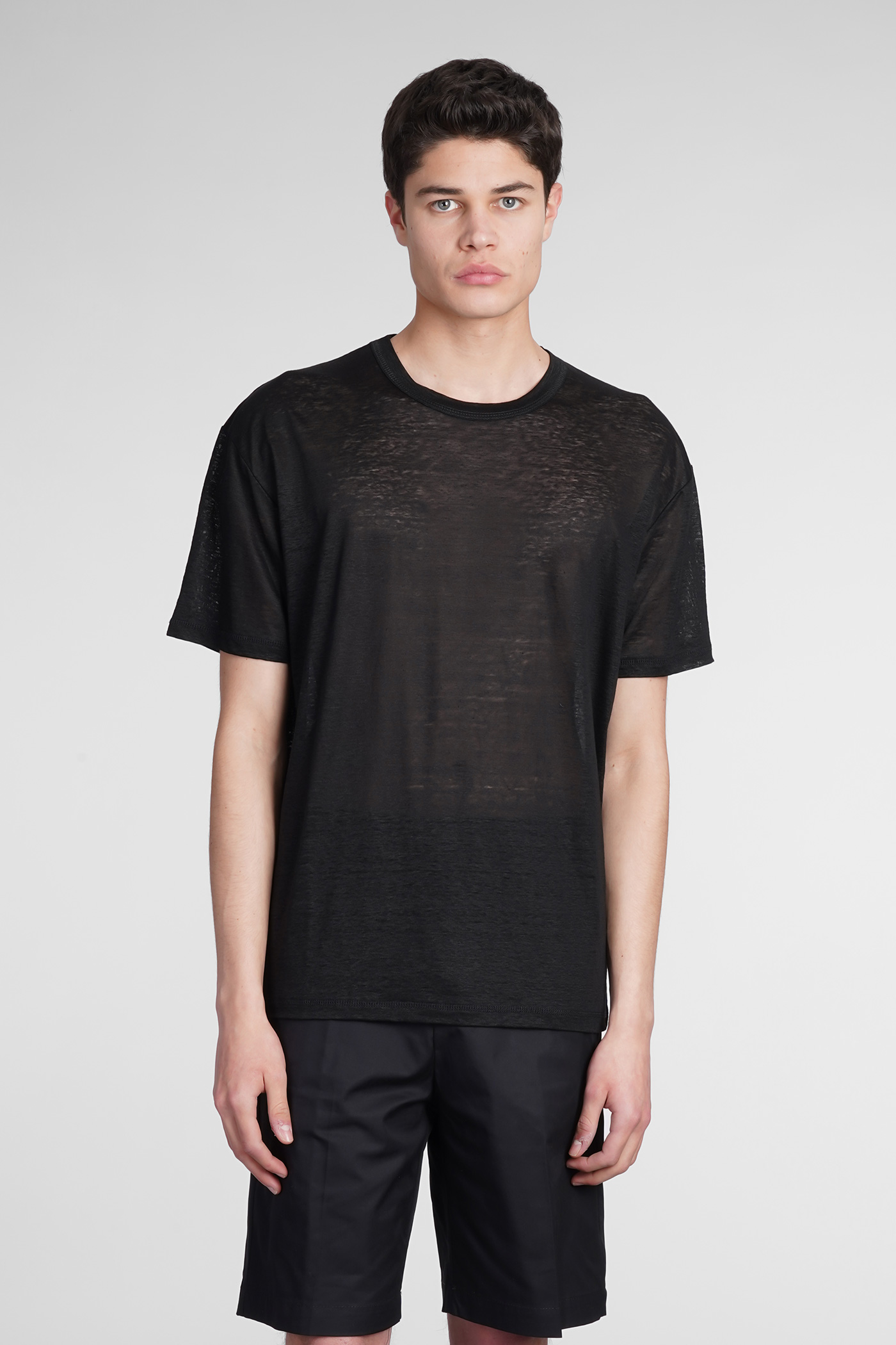 T-shirt In Black Linen