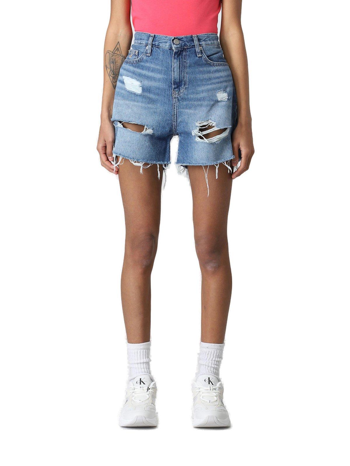 Distressed Denim Mom Shorts Short