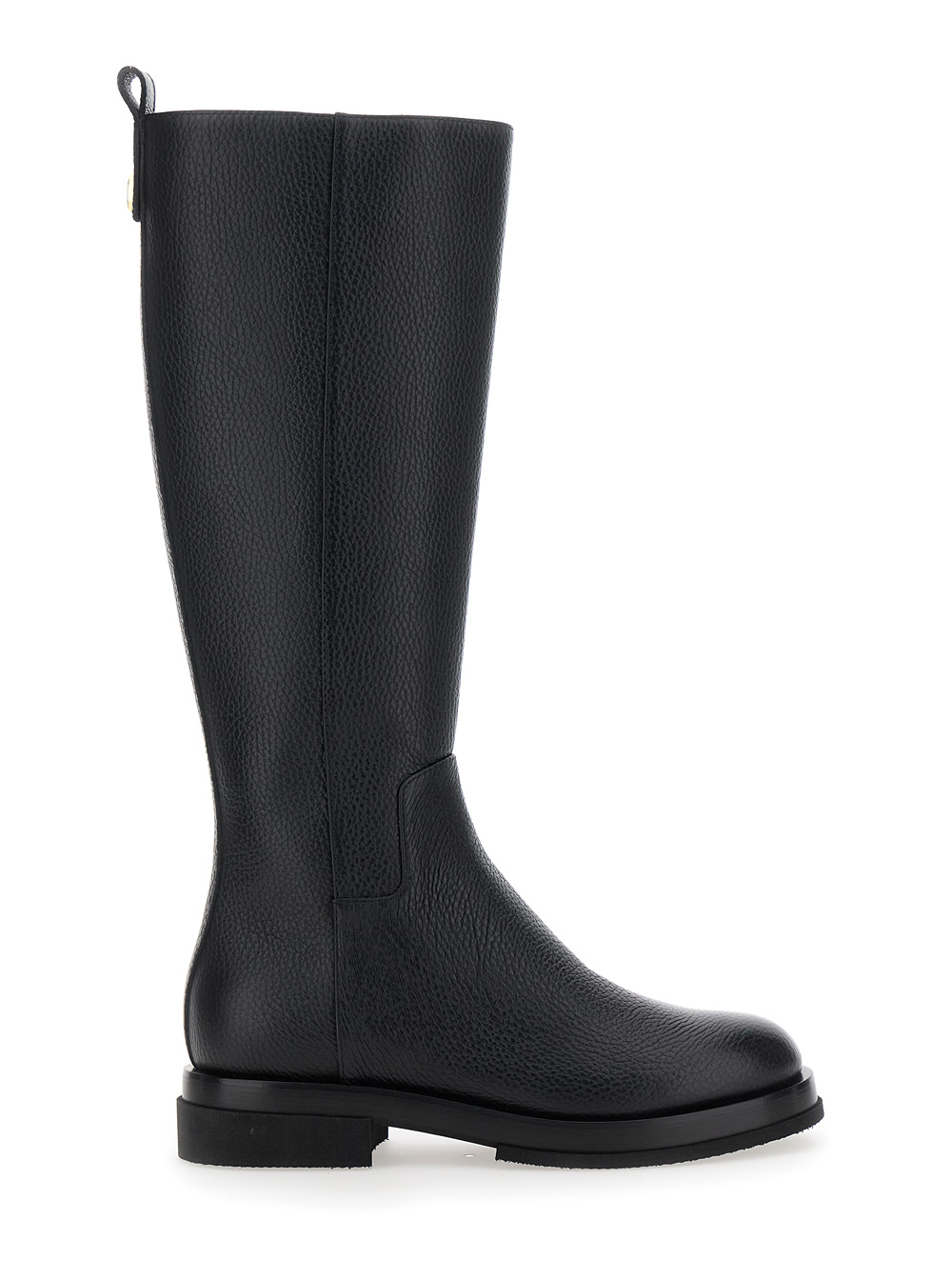 Black Knee-high Boots With Pull-tab And The Heel In Leather Woman