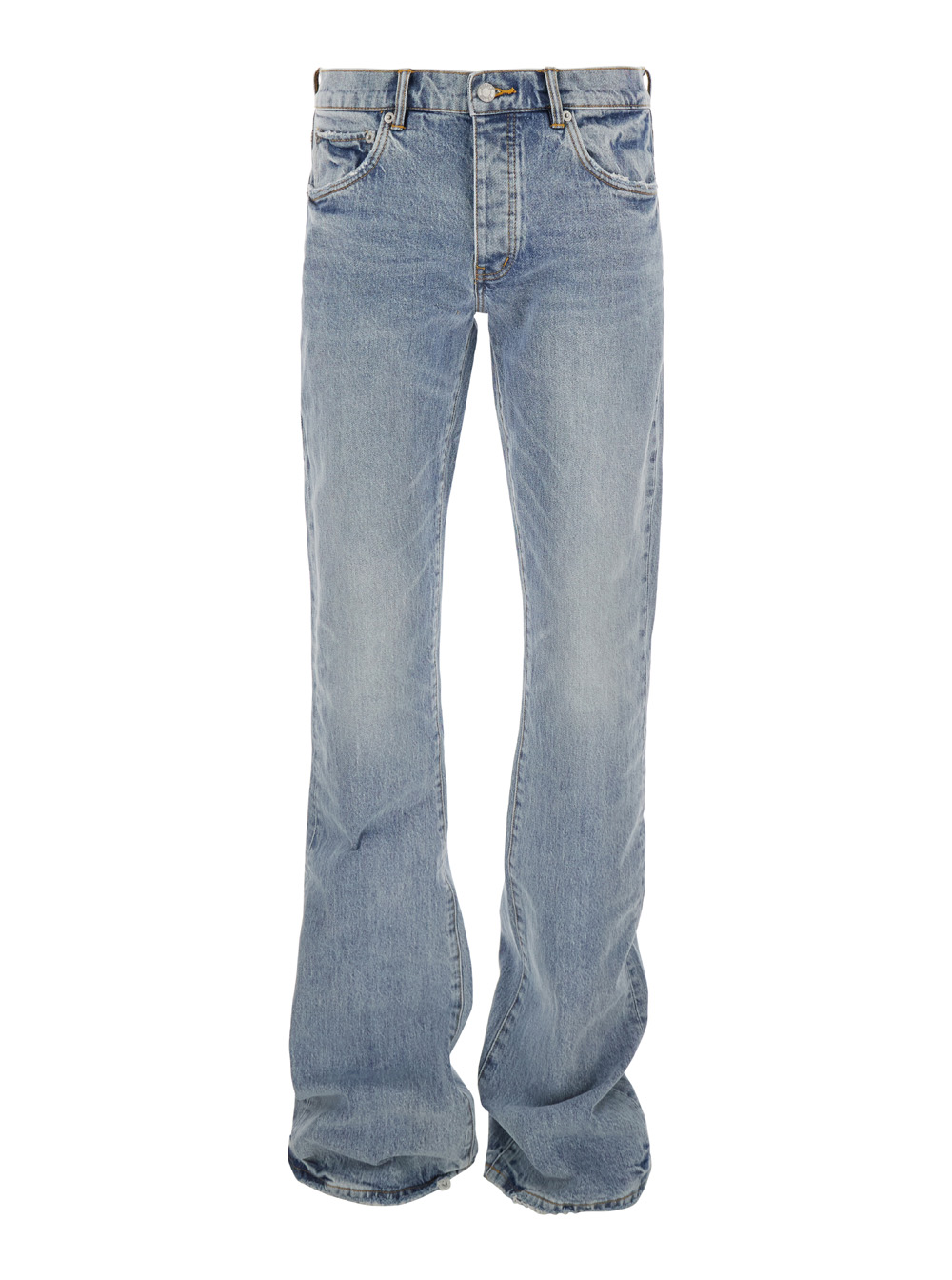 Light Blue High Waist Jeans With Logo Patch On The Rear And Wide Leg In Denim Man