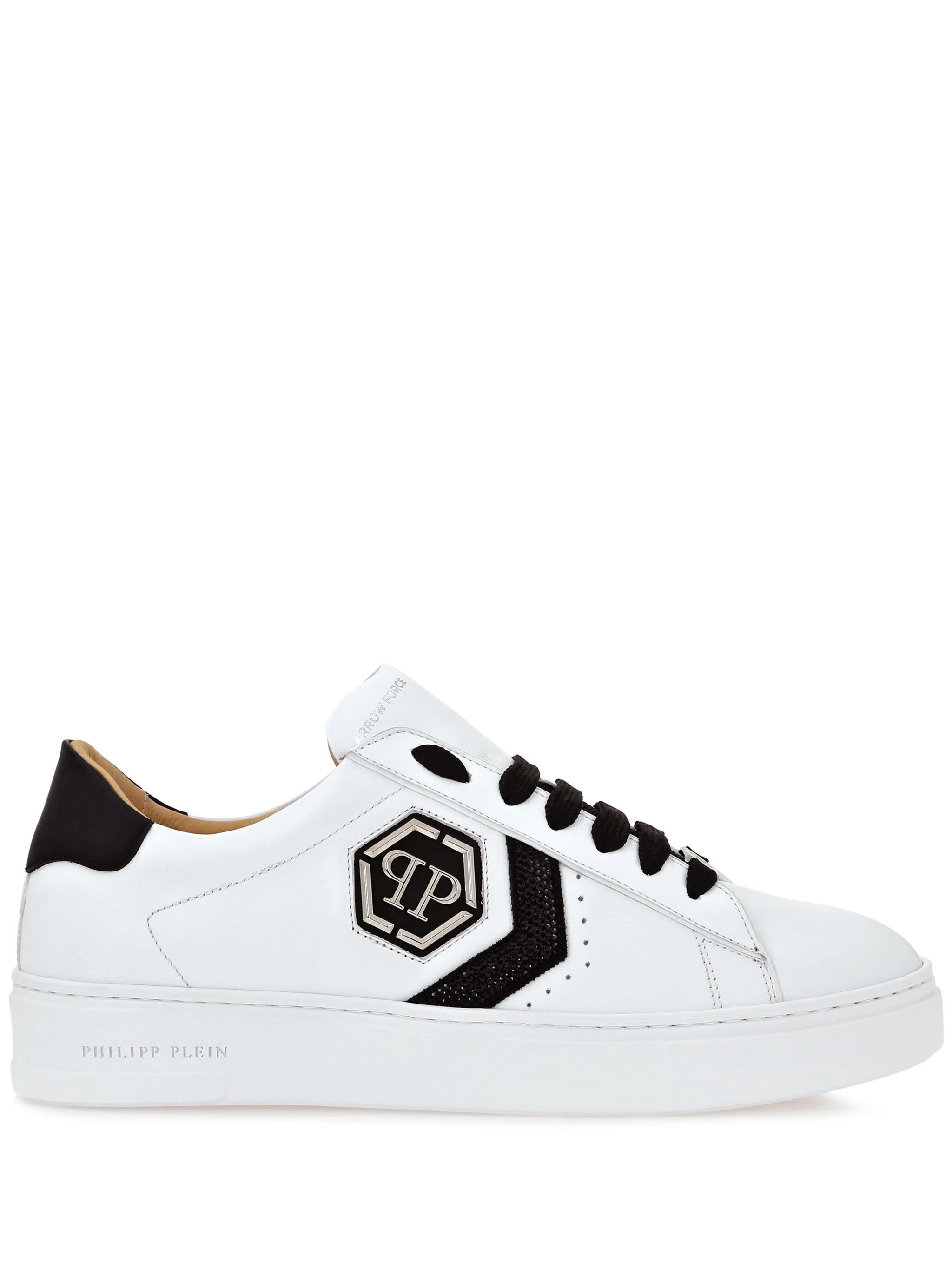 White Nappa Leather Low-top Sneakers Strass Hexagon