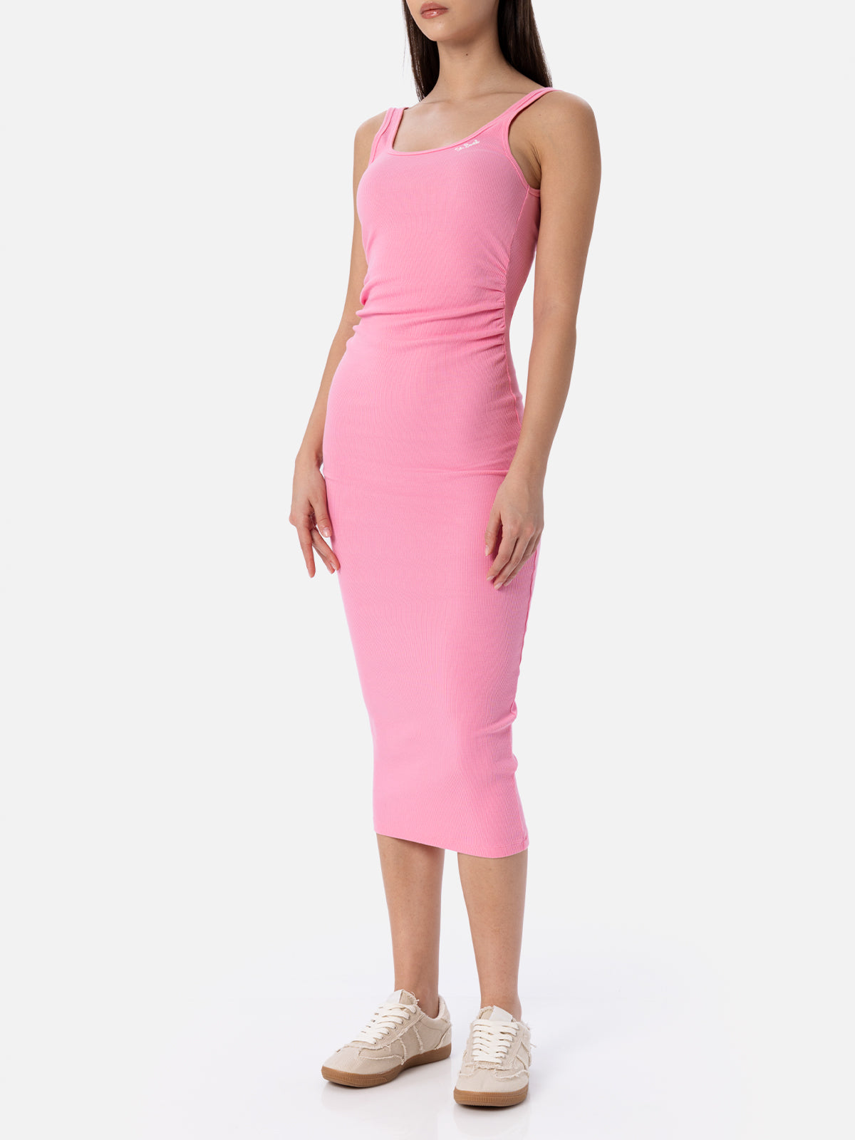 Woman Ribbed Pink Cotton Jersey Tank Dress Jennifer