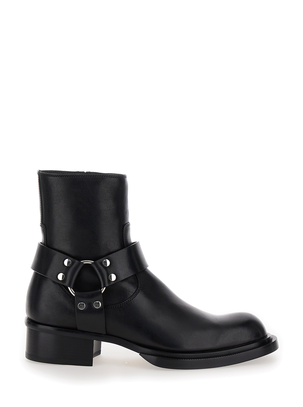 Black Ankle Boots With Harness Detail In Leather Man