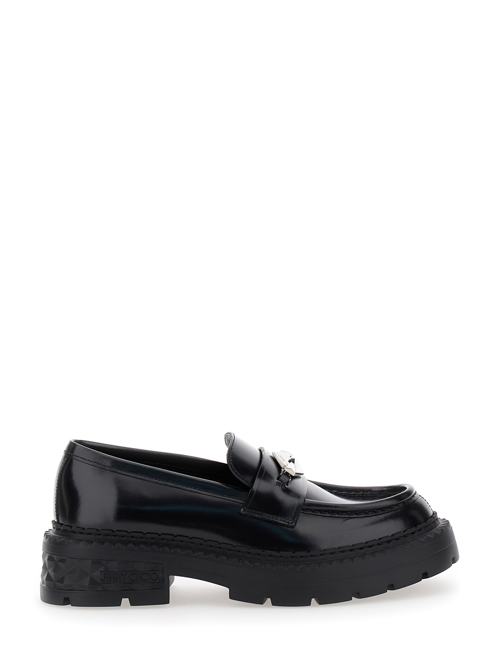 marlow Black Loafers With Diamond Shaped Detail In Leather Woman