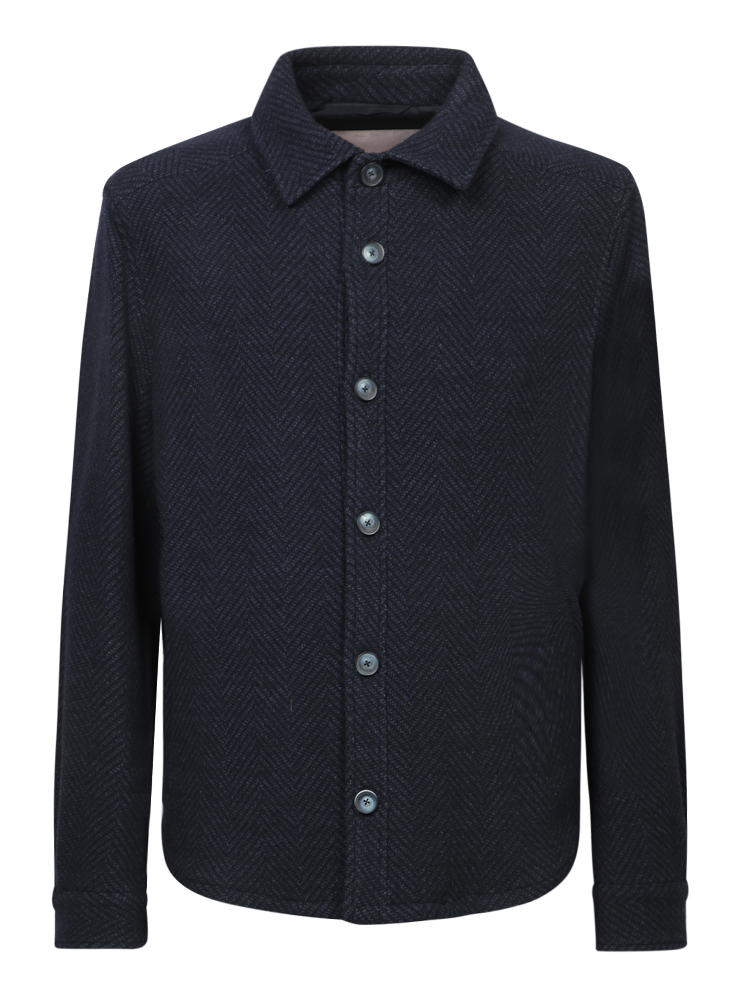 Blue Wool Herringbone Overshirt