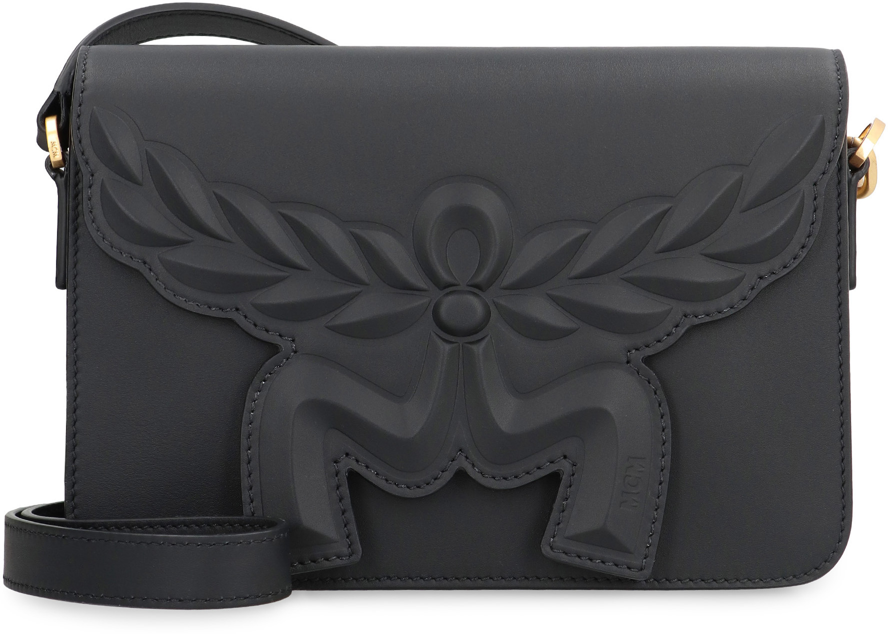 Mcm Black Leather Small Himmel Laurel Crossbody Bag In Black
