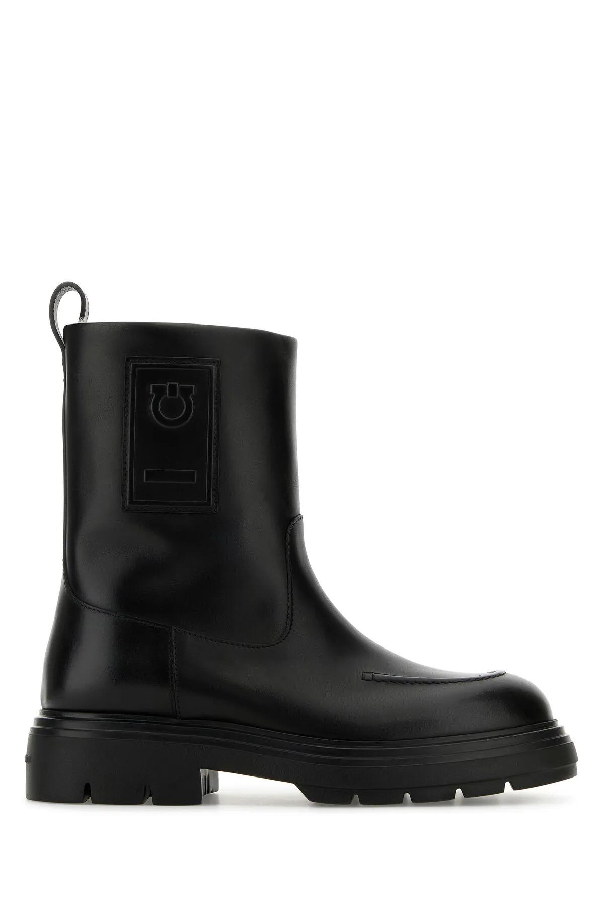 Black Leather Tirba Ankle Boots