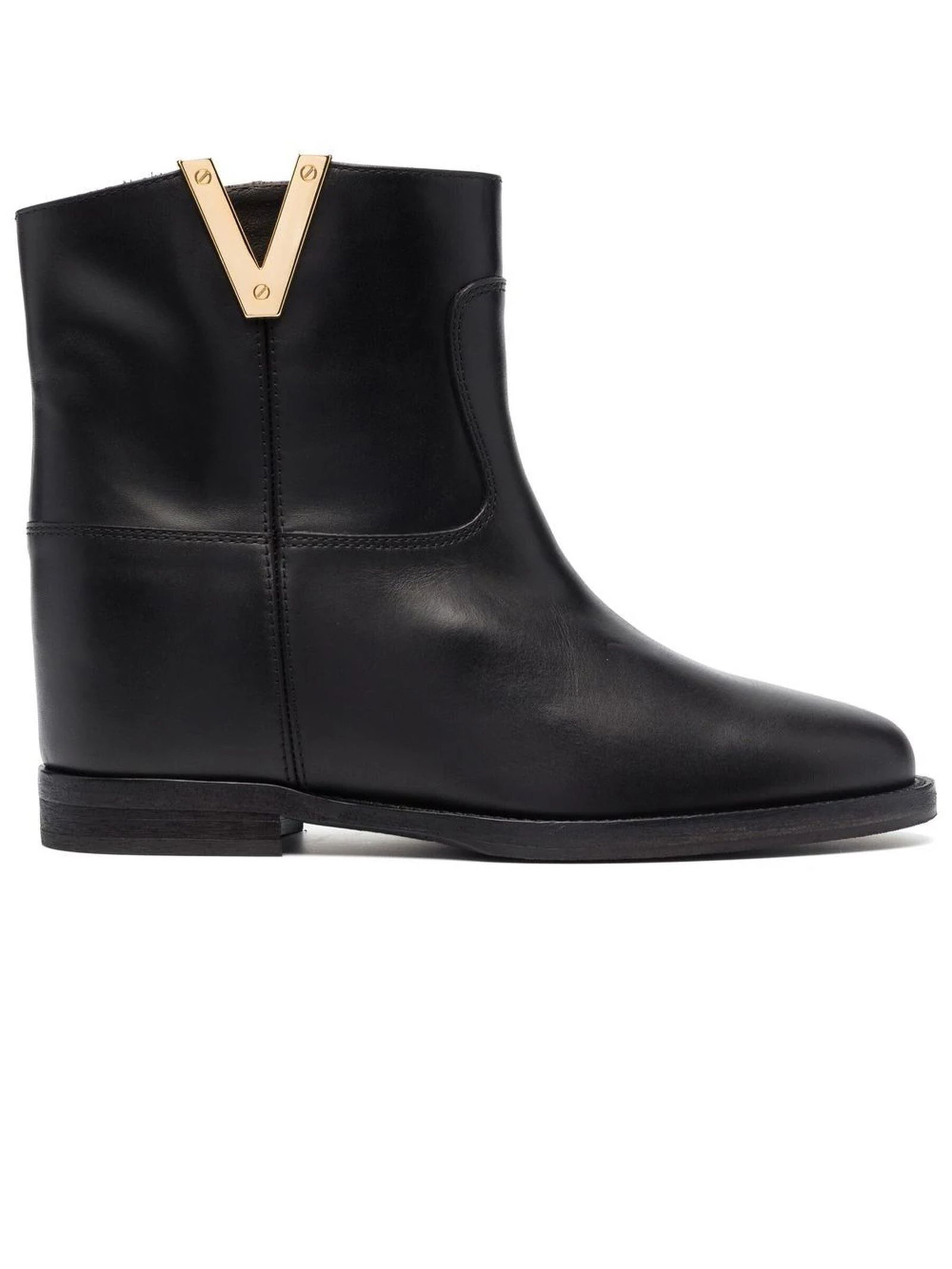 Black Calf Leather Ankle Boots